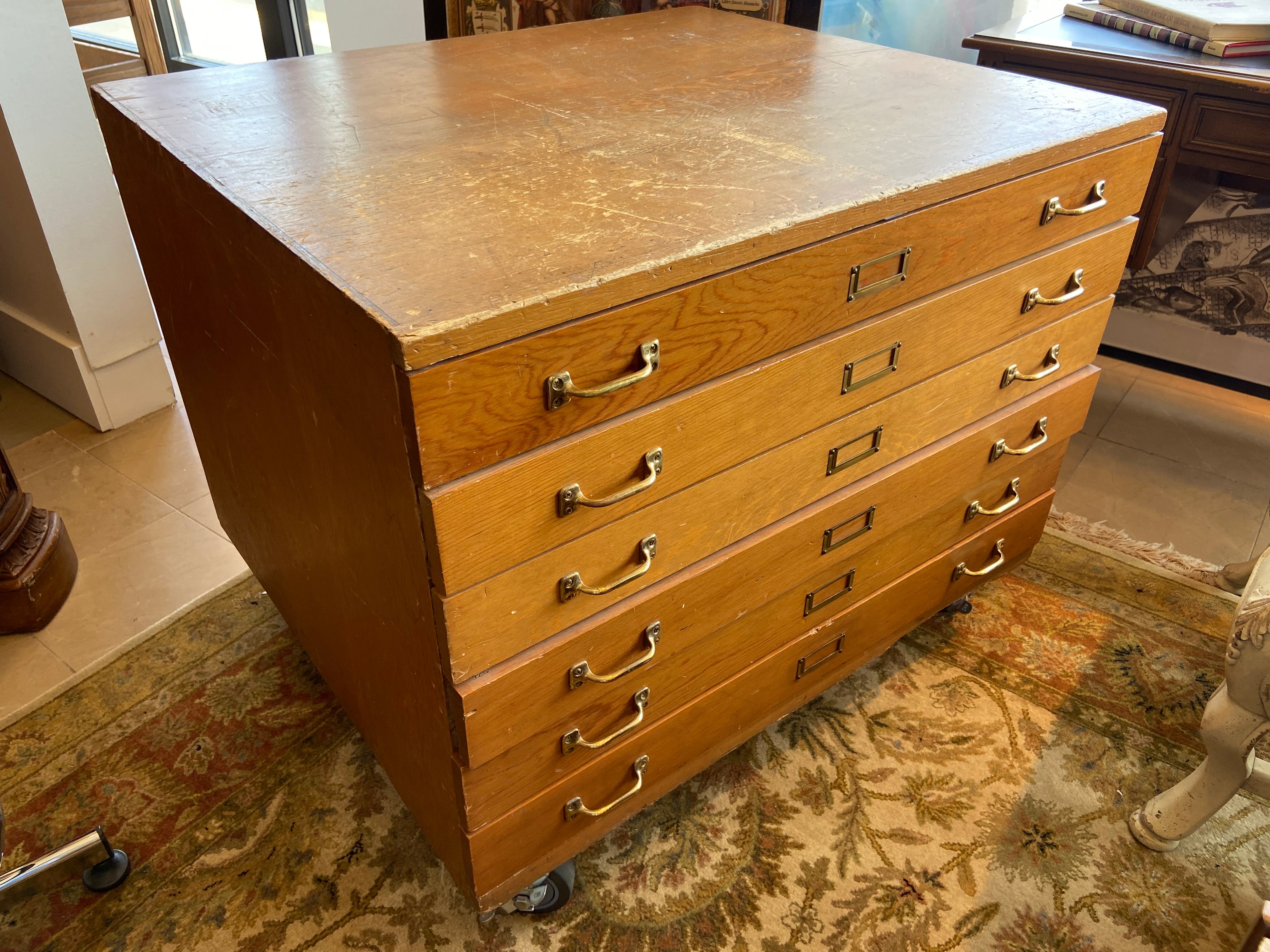 Antique Arts and Crafts Oak Architect's Blueprint Flat File