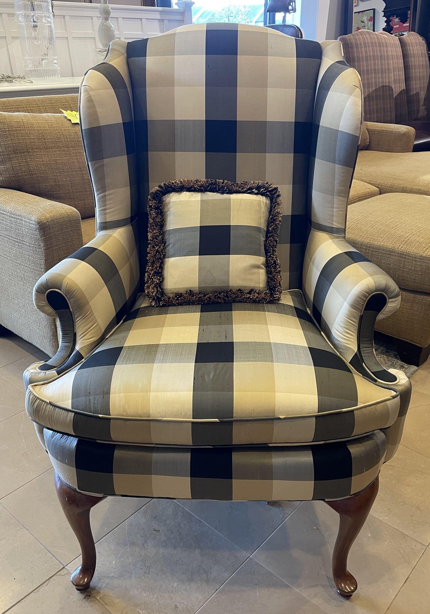 Plaid & Silk Wingback Chair (8V8CU8)