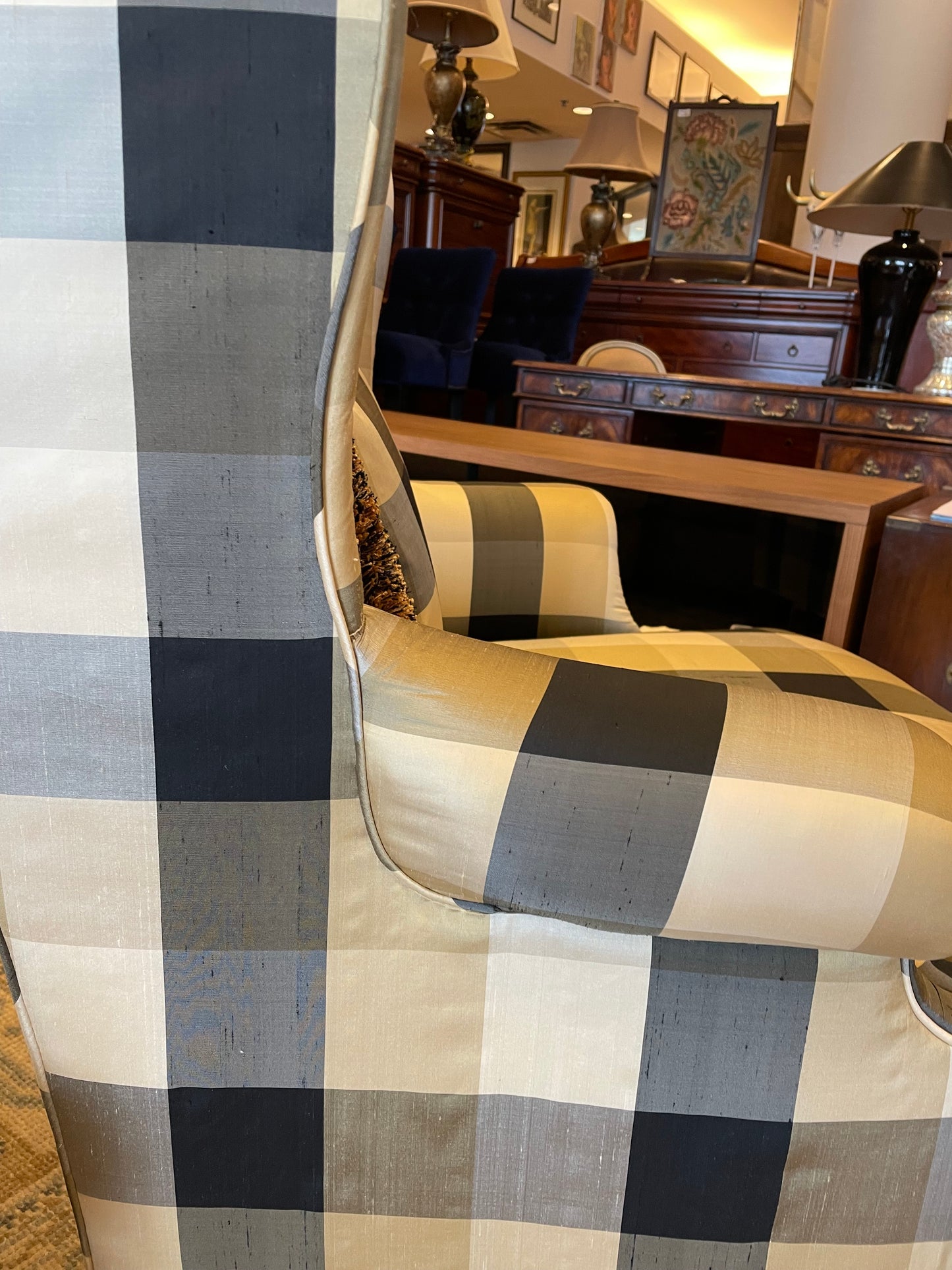 Plaid & Silk Wingback Chair (8V8CU8)