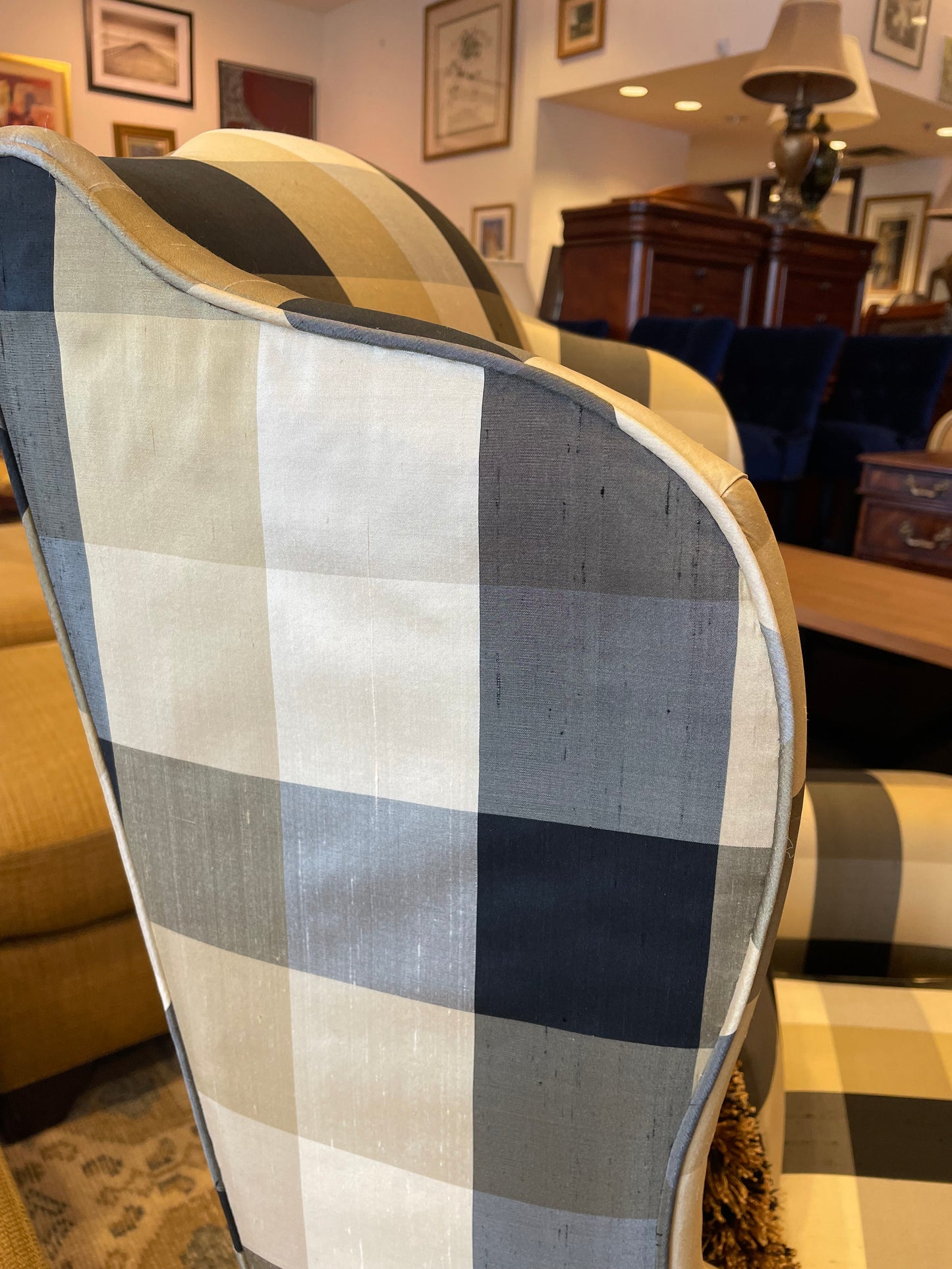 Plaid & Silk Wingback Chair (8V8CU8)