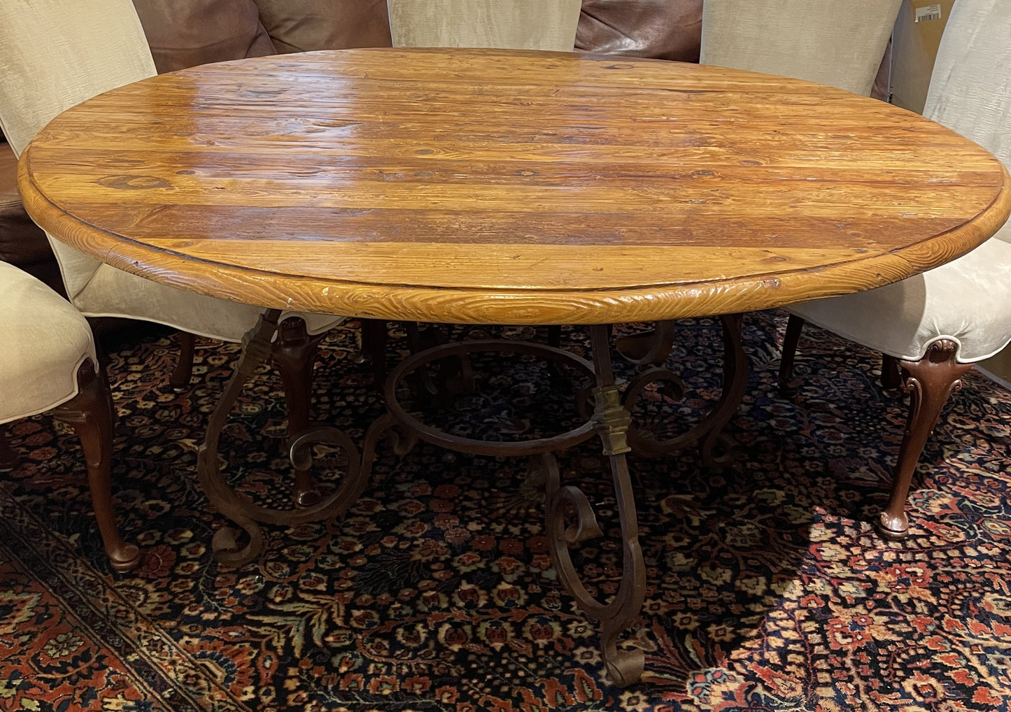 Round Plank Dining Table with Iron Base (QDT2E4)