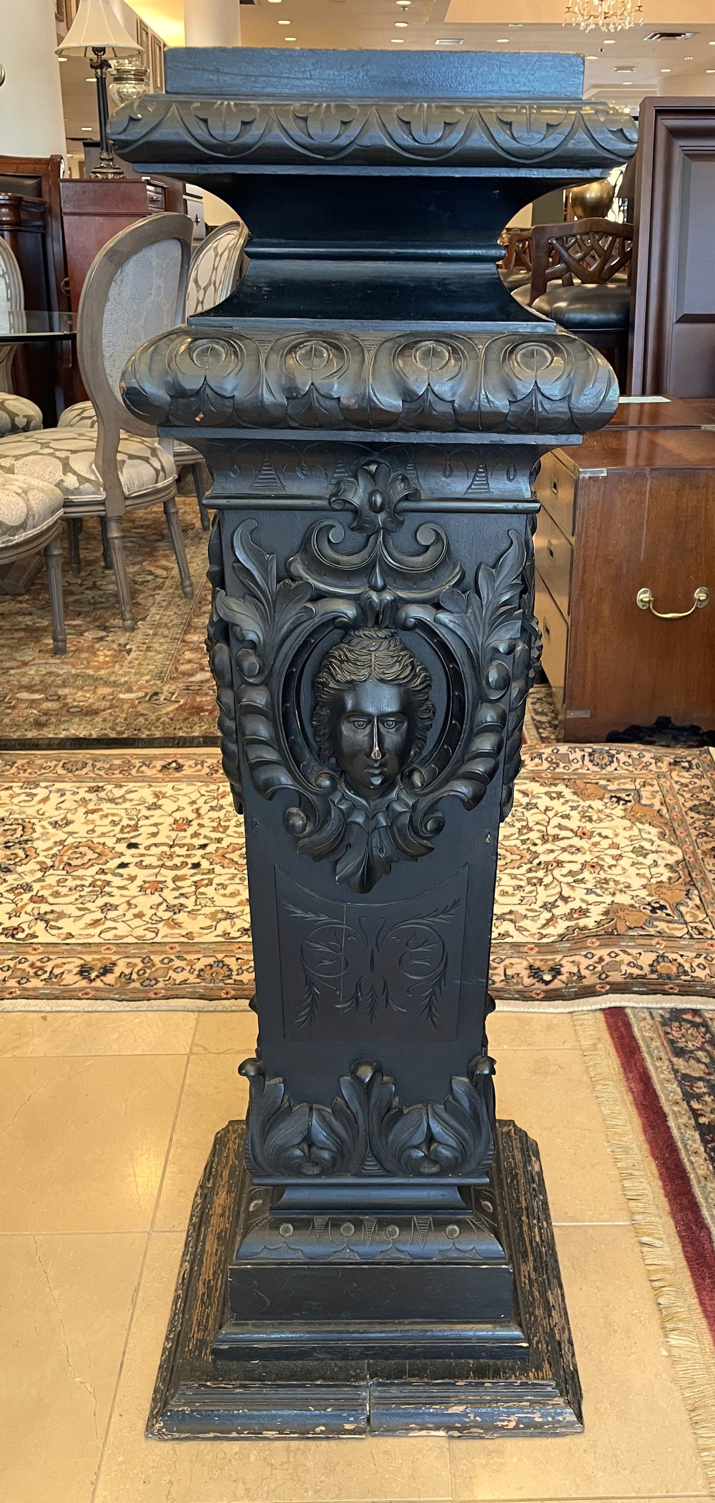 Antique German 1800s Hand Carved Pedestal (HHU7ZJ)