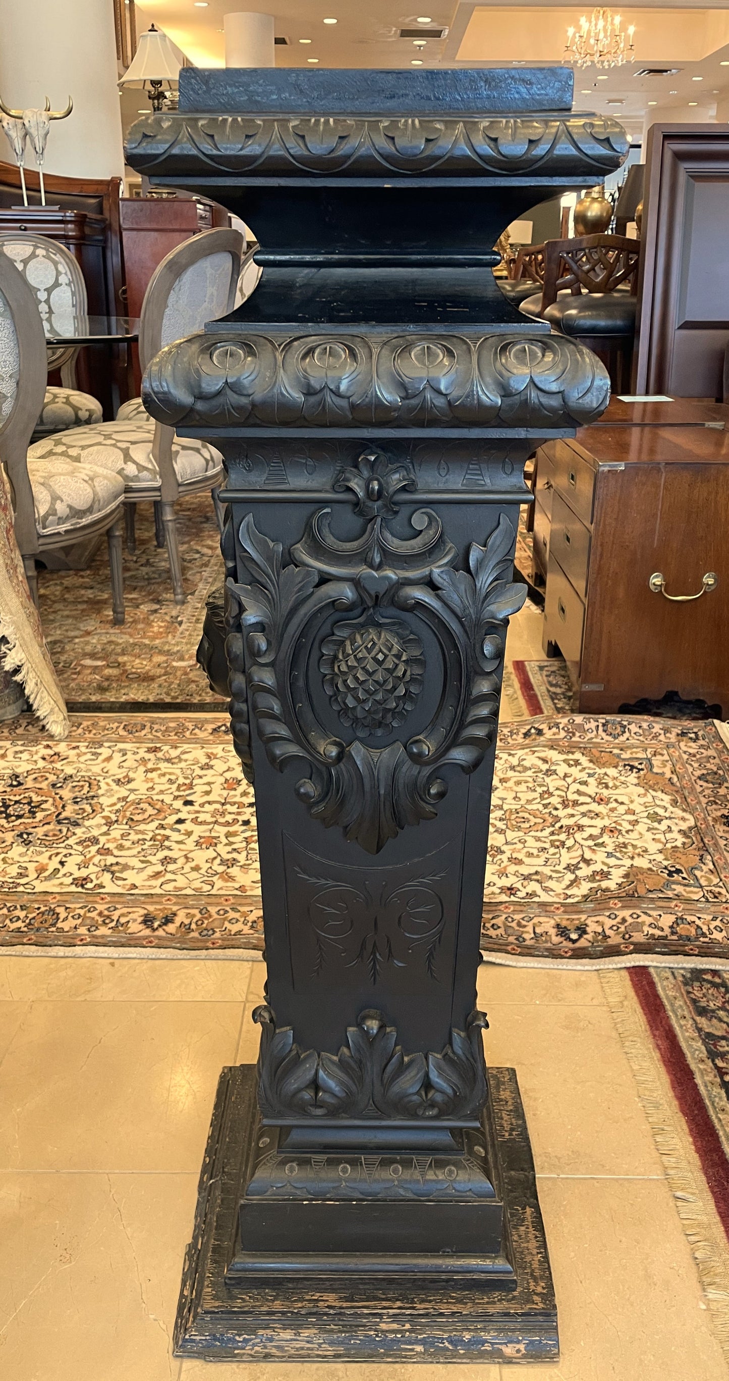 Antique German 1800s Hand Carved Pedestal (HHU7ZJ)