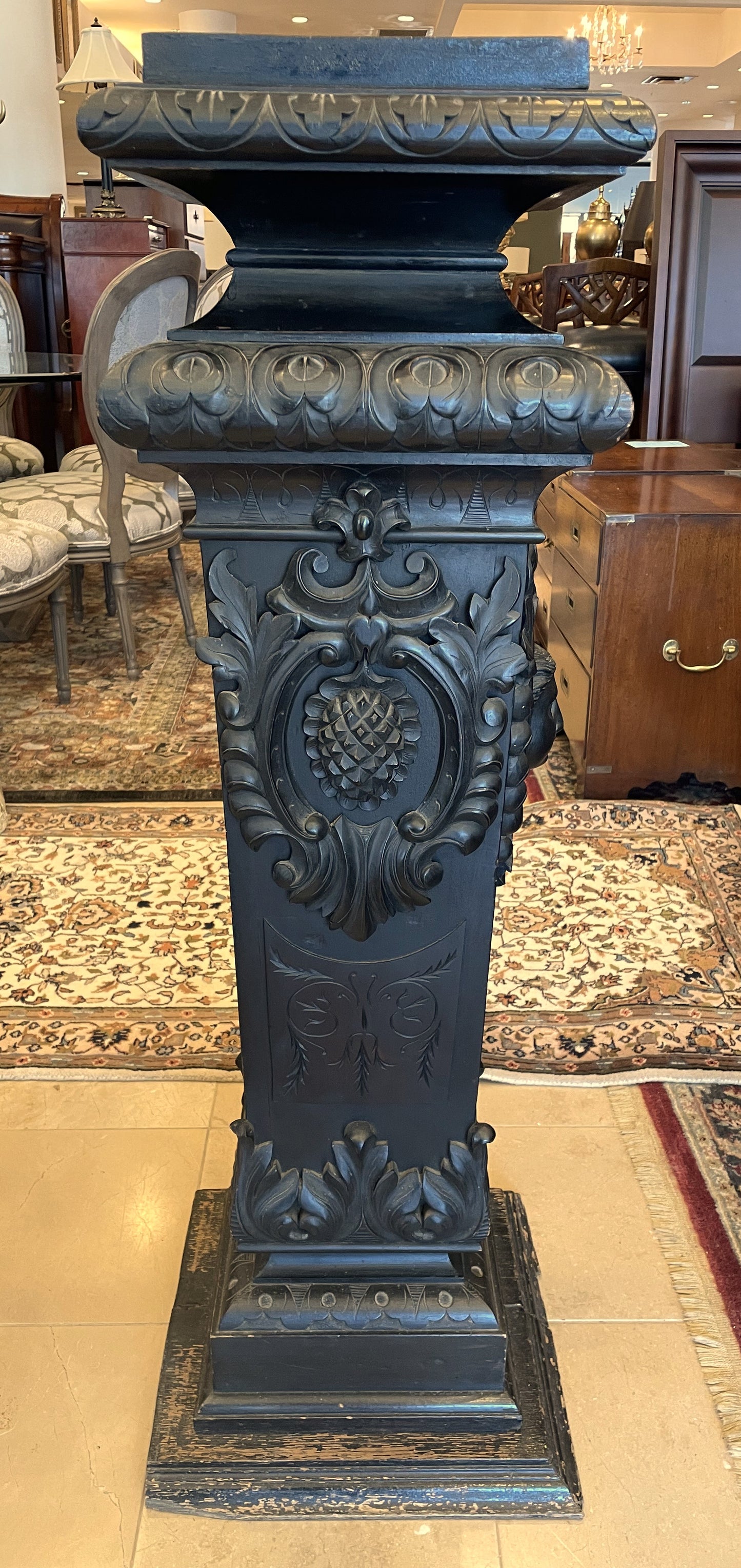 Antique German 1800s Hand Carved Pedestal (HHU7ZJ)