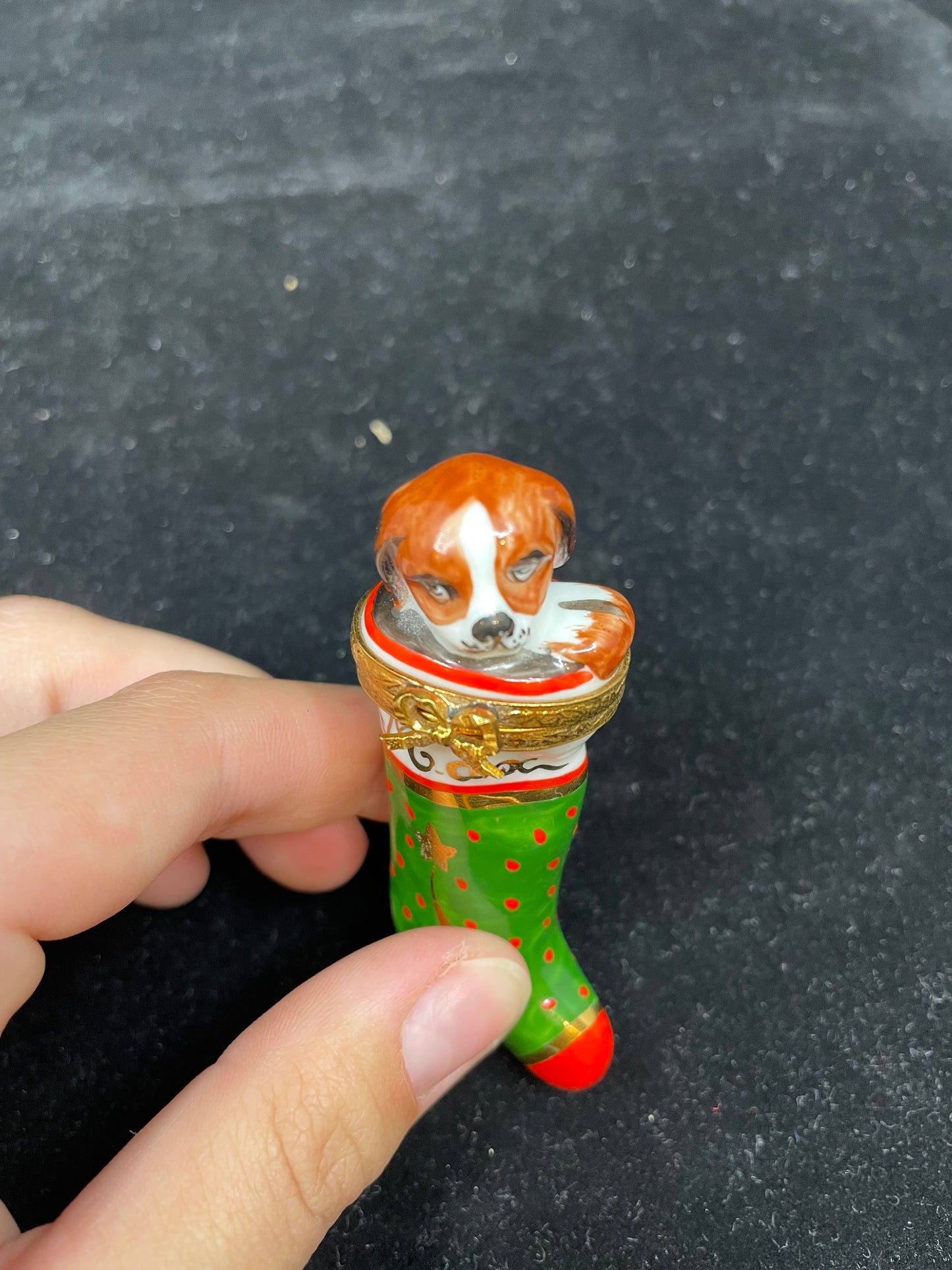 Limoges Stocking with Puppy Trinket Box (HNPXHJ)