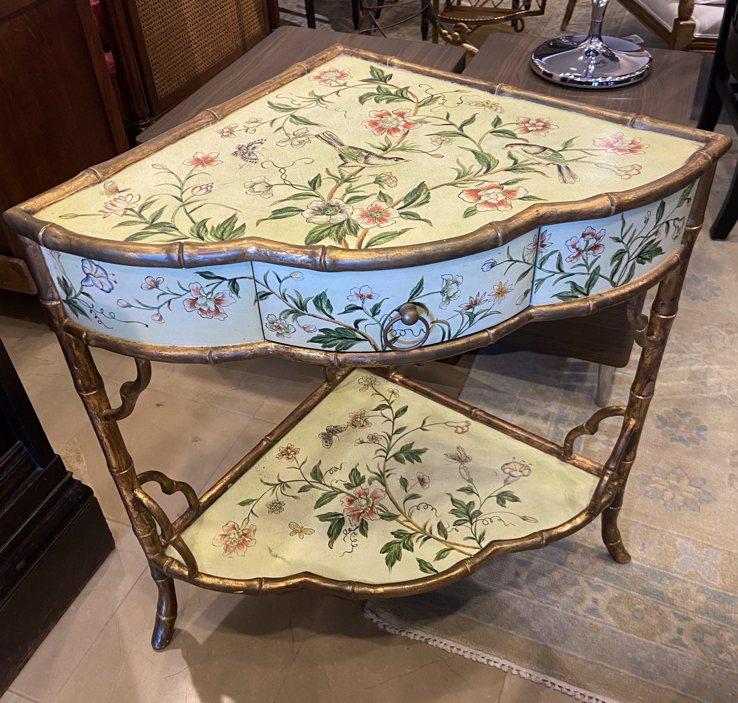 Tole Painted Floral Corner Table (CKQE3W)