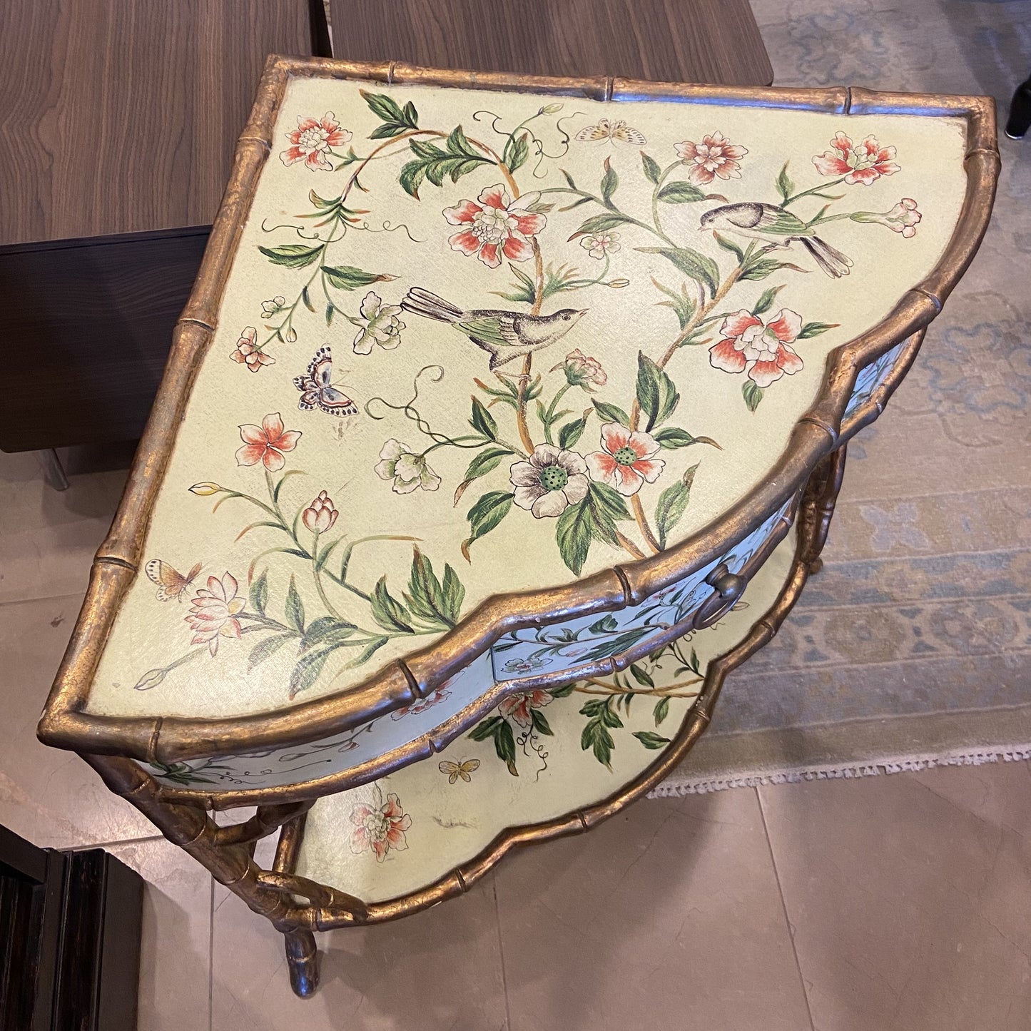 Tole Painted Floral Corner Table (CKQE3W)