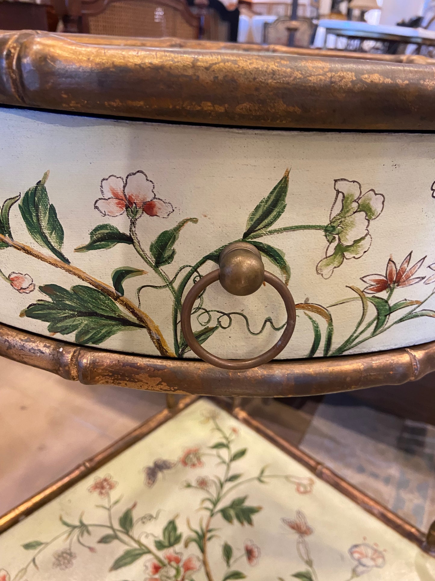 Tole Painted Floral Corner Table (CKQE3W)