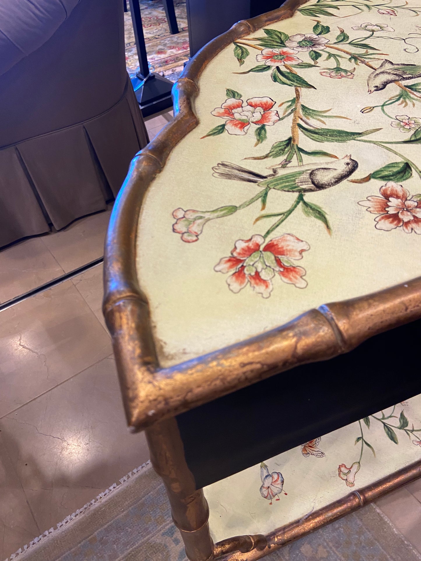 Tole Painted Floral Corner Table (CKQE3W)