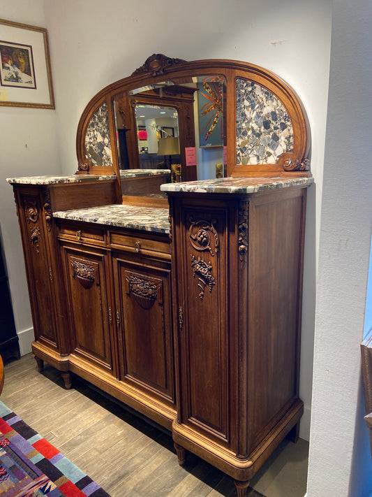 Antique Carved and Marble Sideboard AS IS (349Z9J)