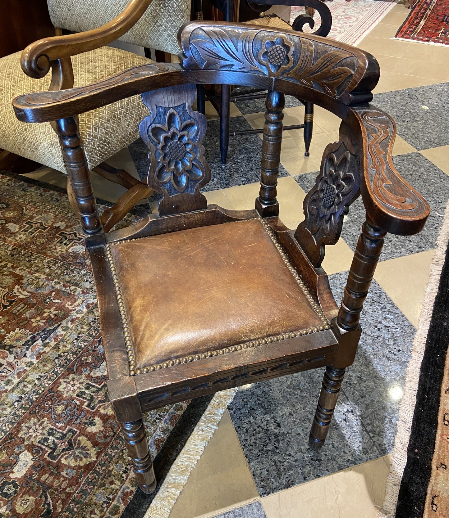 Antique 1800s Dutch Carved Corner Chair (HKECT1)