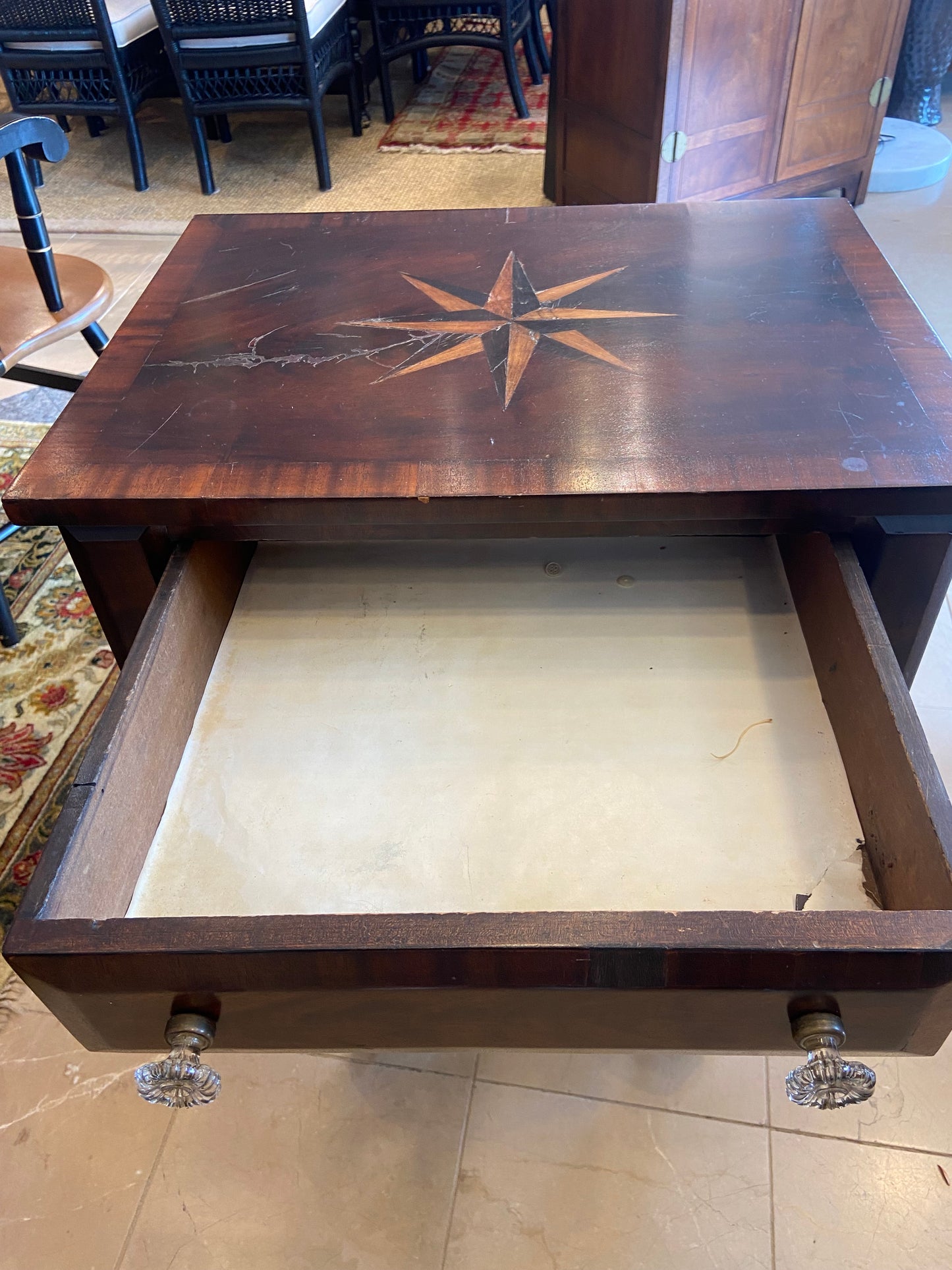 Antique Work/Sewing Table with Star Inlay AS IS (V4HGT1)