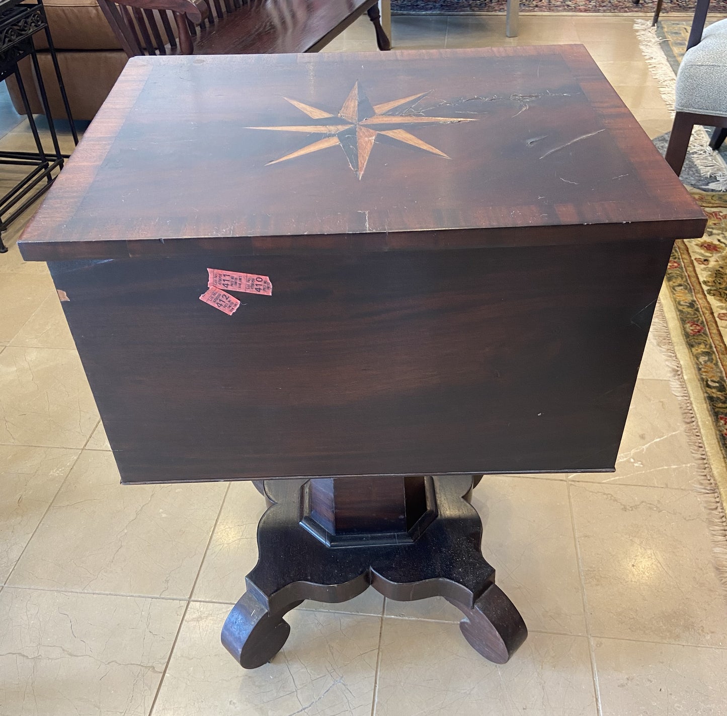 Antique Work/Sewing Table with Star Inlay AS IS (V4HGT1)