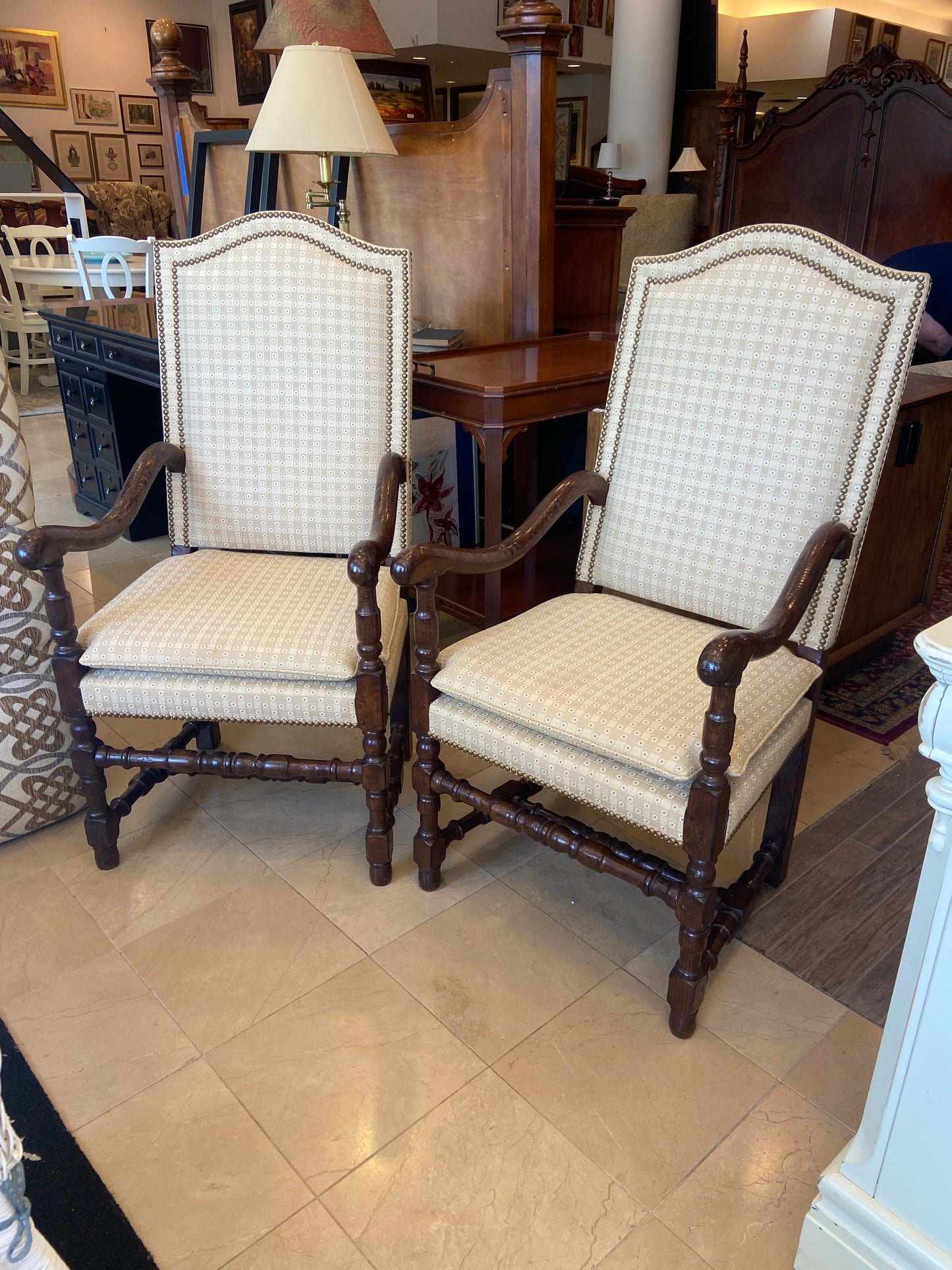 Pr. Cream Upholstered Master Chairs (FKVS4Y)