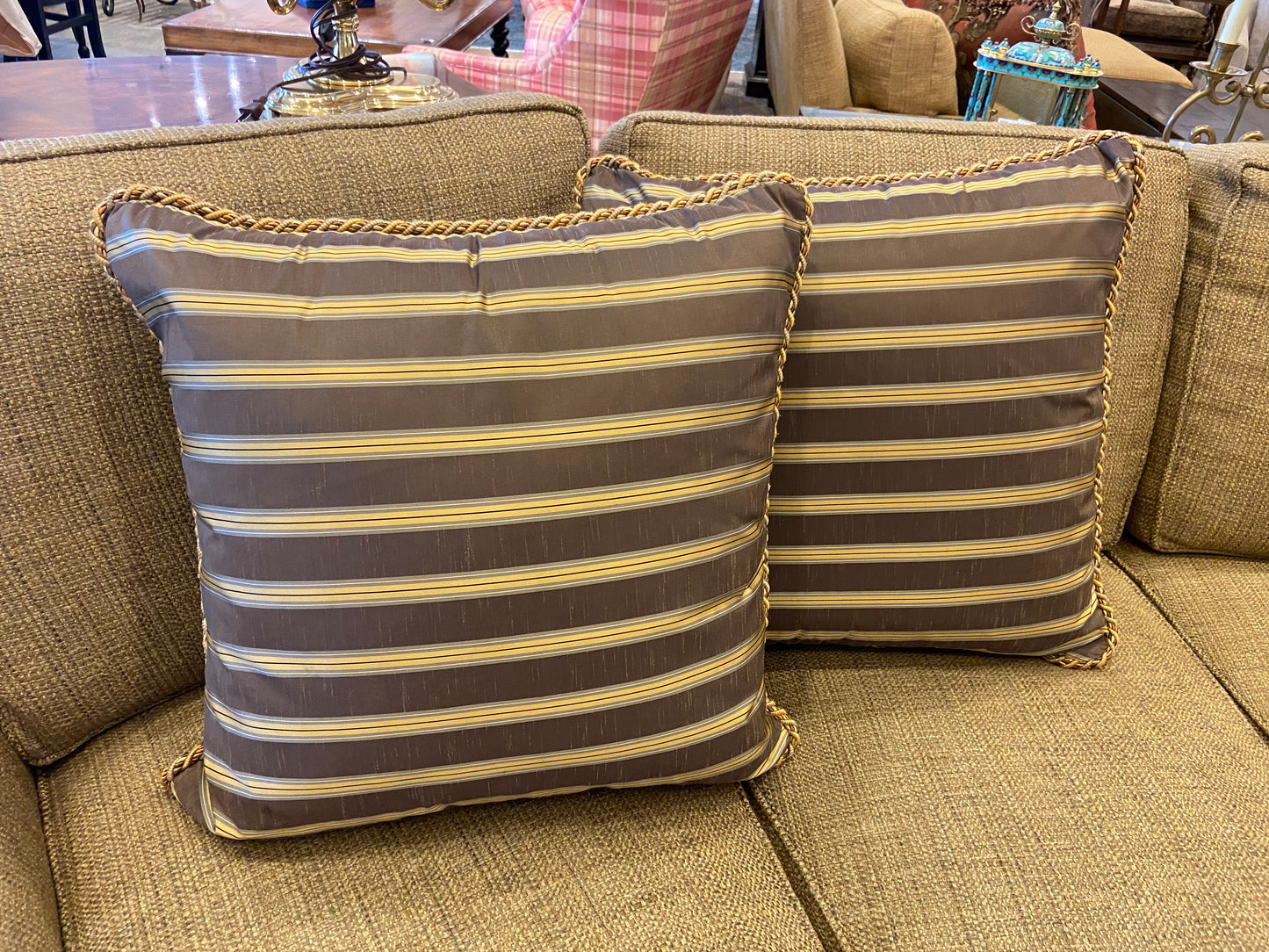 Pair of Stripped Silk Pillows (5GJBPZ)