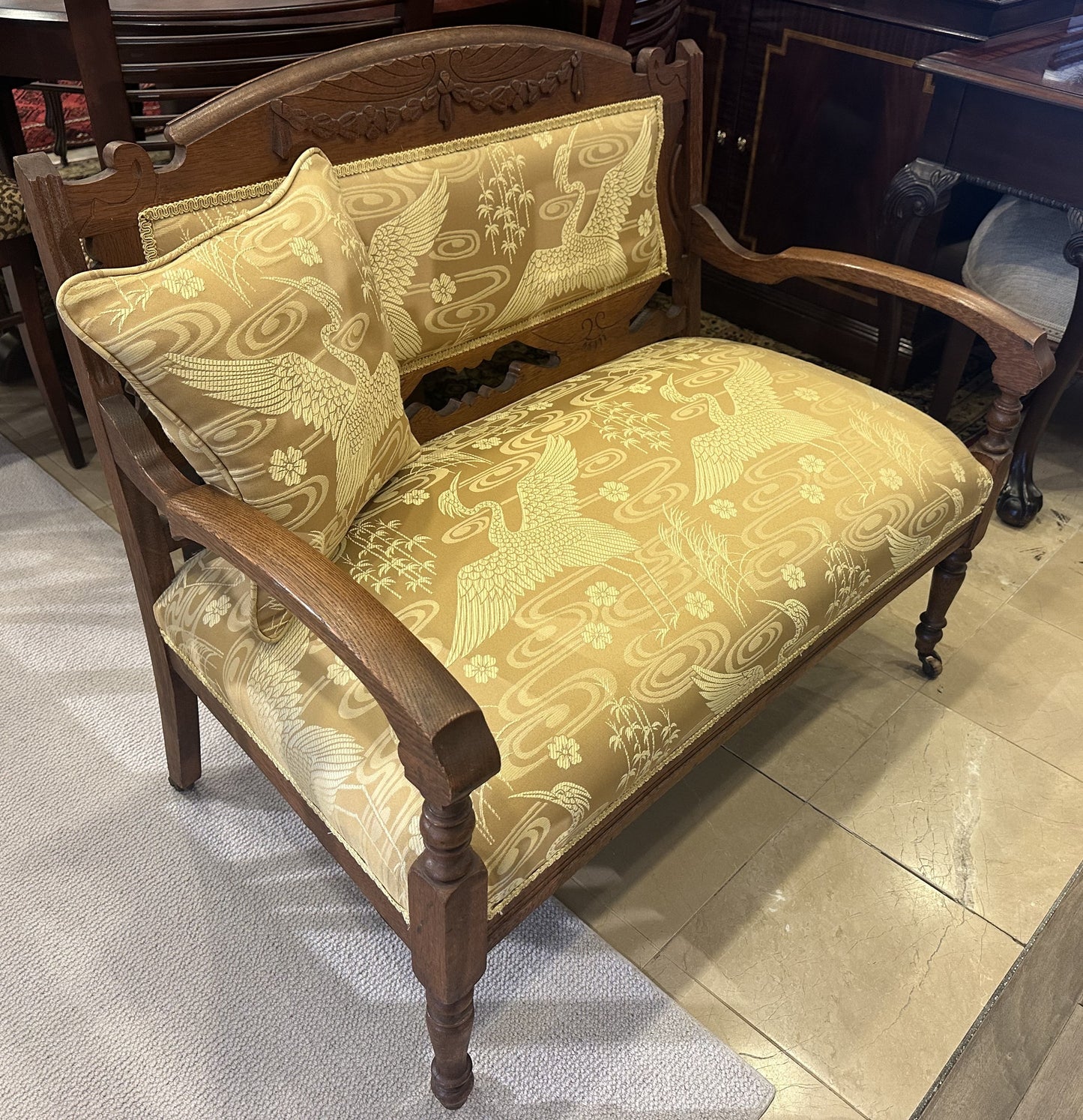 Eastlake Style Settee with Crane Upholstery (PKBSE5)