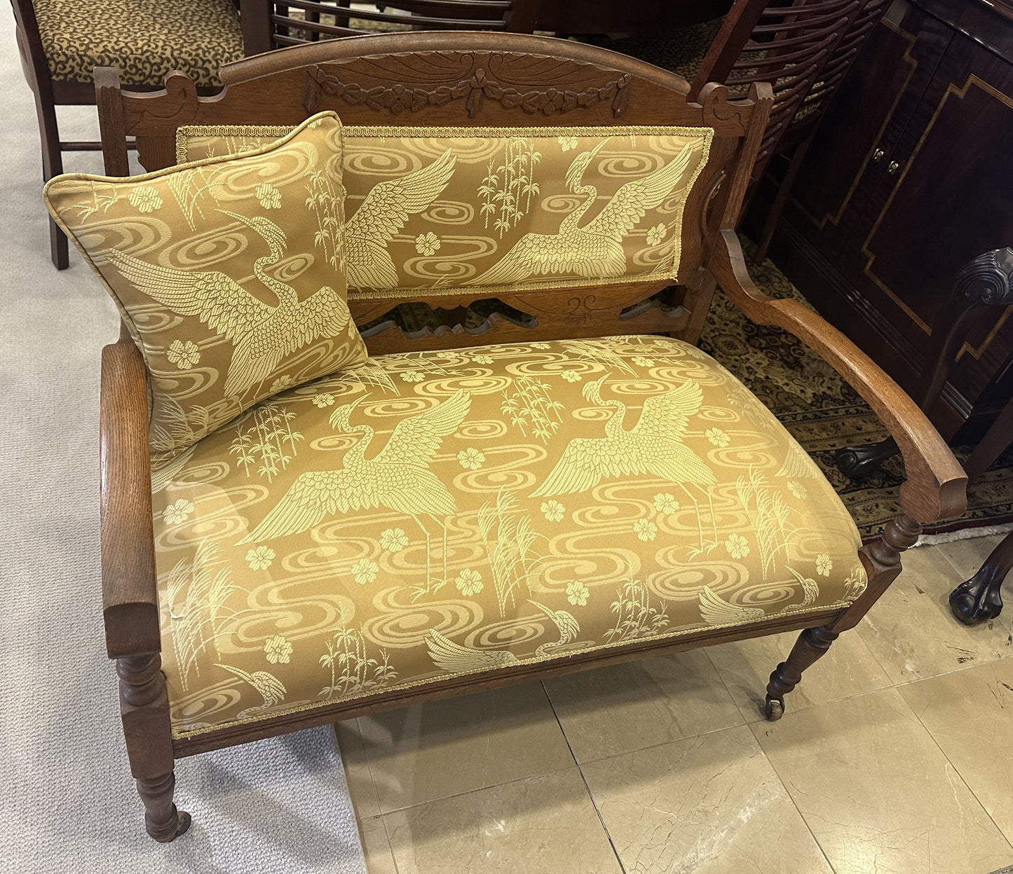 Eastlake Style Settee with Crane Upholstery (PKBSE5)