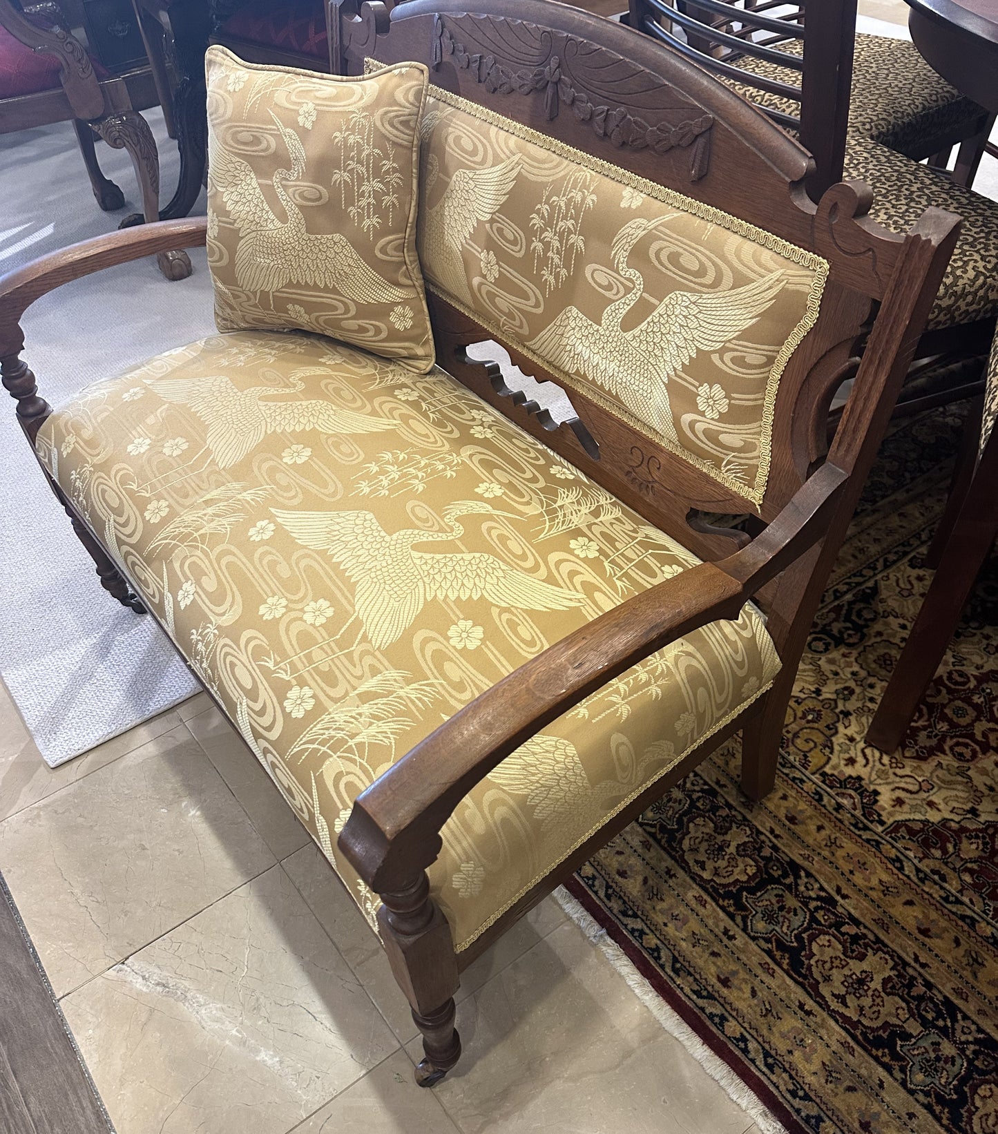 Eastlake Style Settee with Crane Upholstery (PKBSE5)