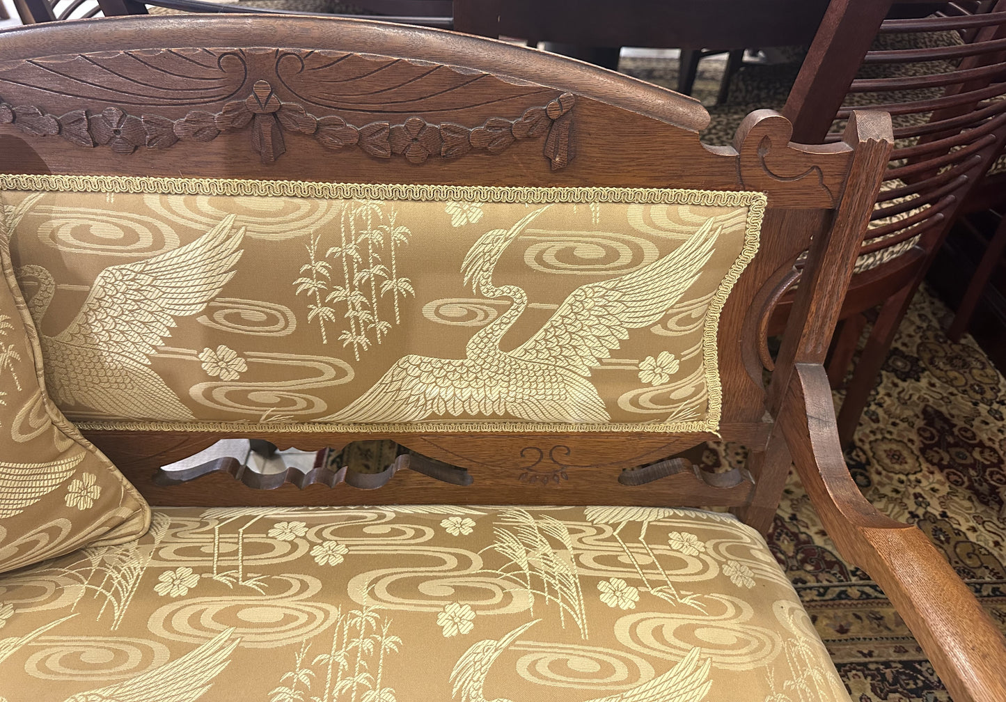 Eastlake Style Settee with Crane Upholstery (PKBSE5)