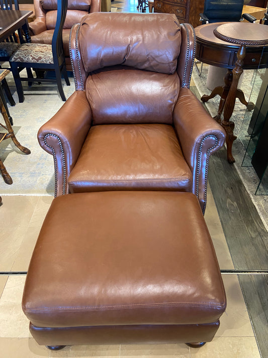 Stickley Leather chair and ottoman (RE15HG)
