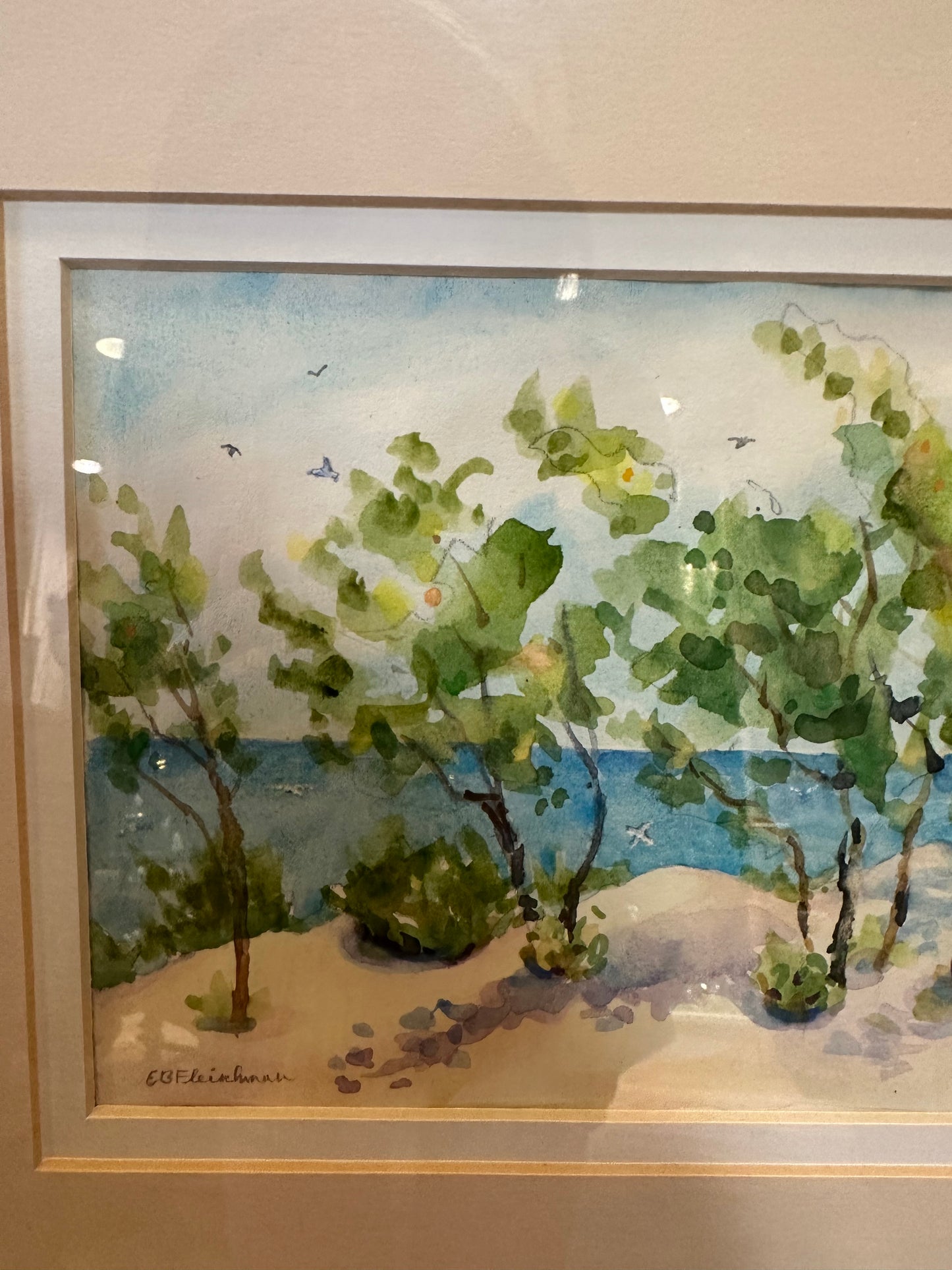 EB Fleishman "Down to the Beach" Watercolor Beach Scene (T5HQ1J)