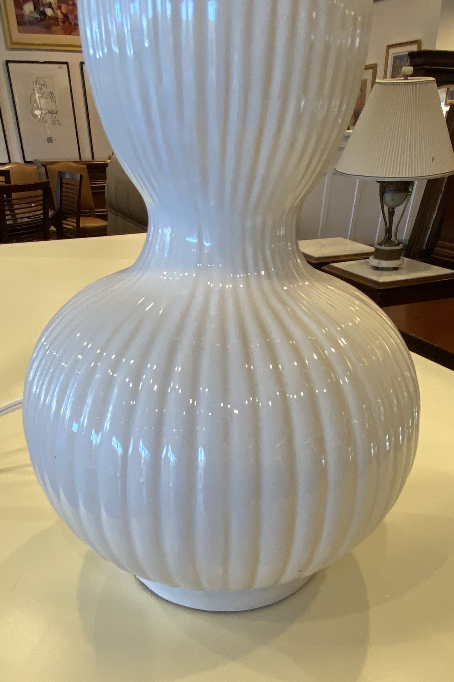 Crate and Barrel White Ceramic Lamp Pair (8H42WA)