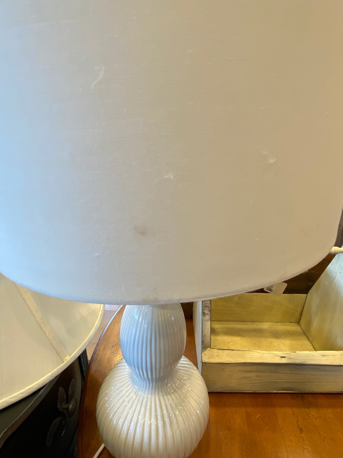 Crate and Barrel White Ceramic Lamp Pair (8H42WA)