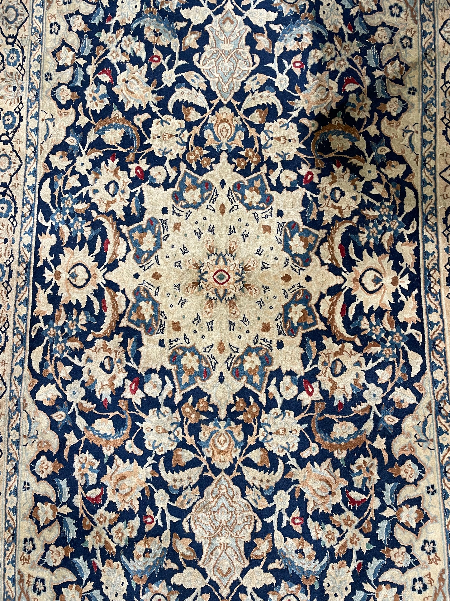 Hand Knotted Blue and Cream Rug 6.6x3 (68VYV6)