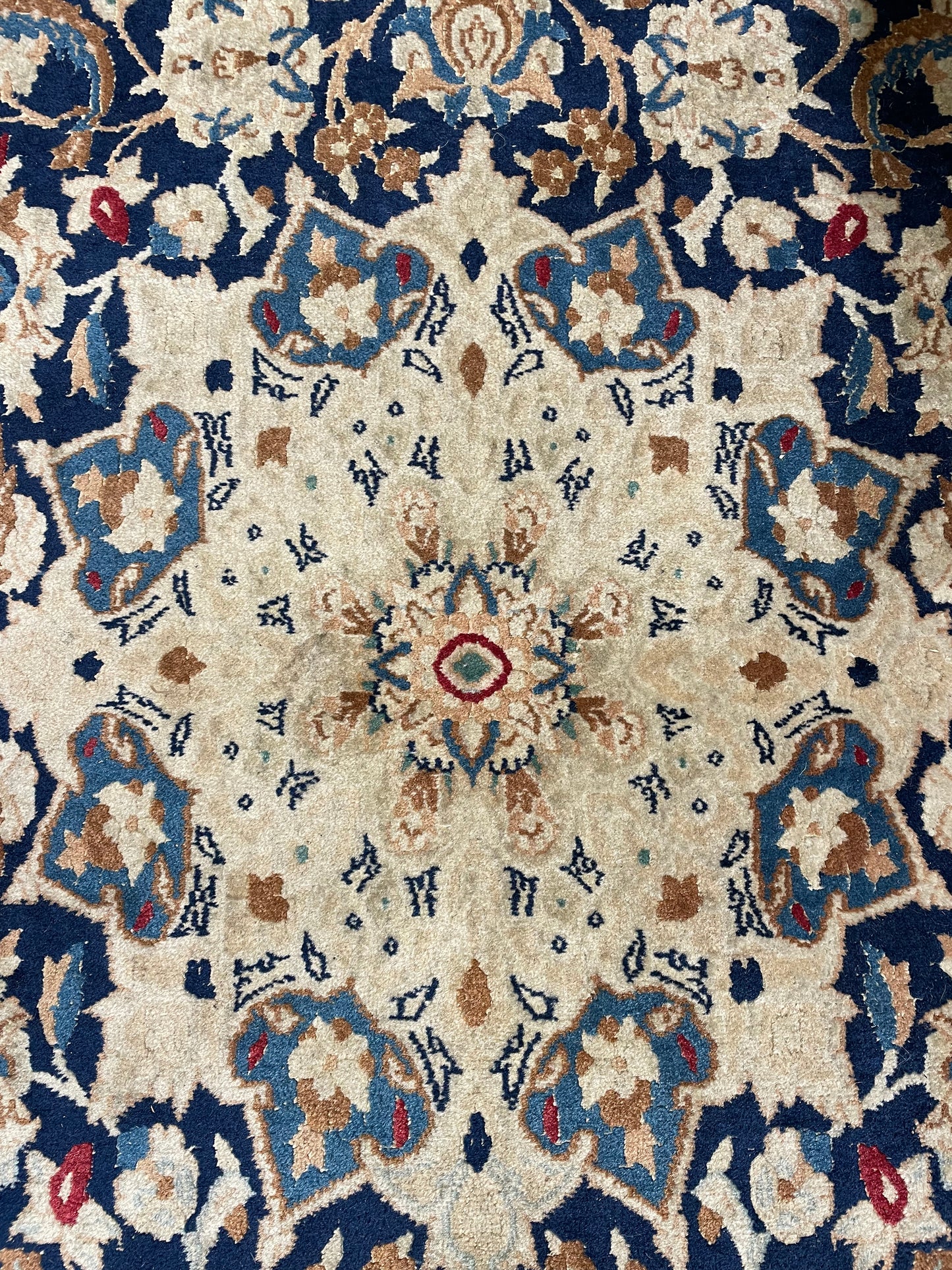 Hand Knotted Blue and Cream Rug 6.6x3 (68VYV6)