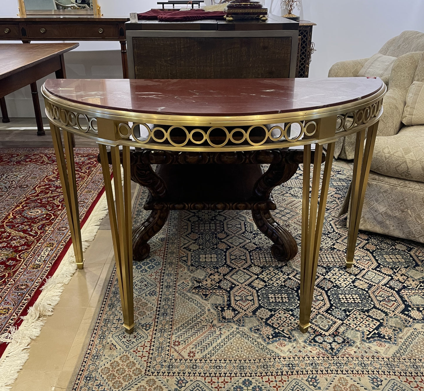 Marble and Brass Demilune Console (1GCA1J)