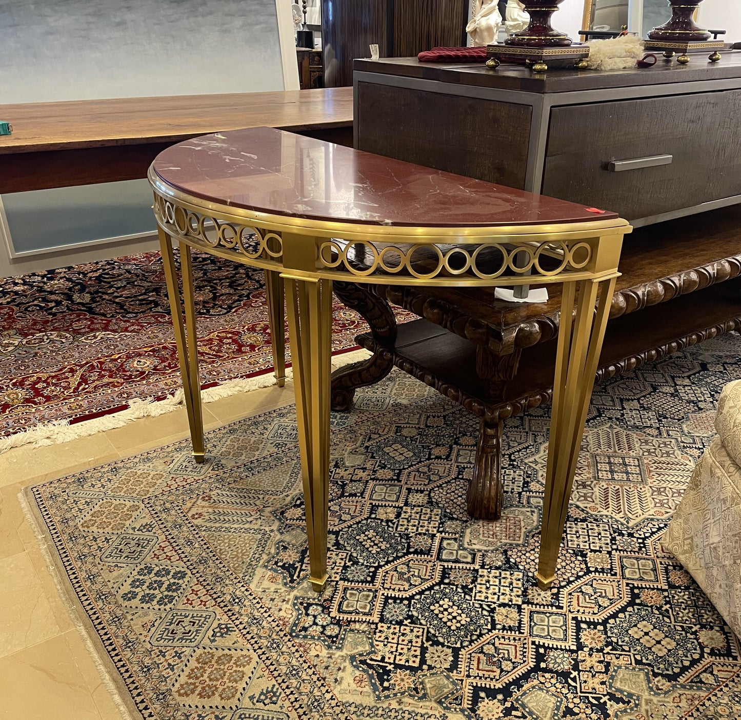 Marble and Brass Demilune Console (1GCA1J)