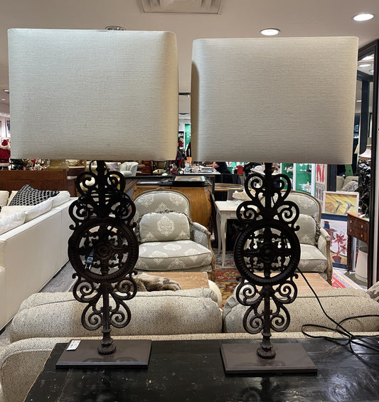 Pair of Restoration Hardware "Persian Iron Gate" Table Lamp (F8UN3B)