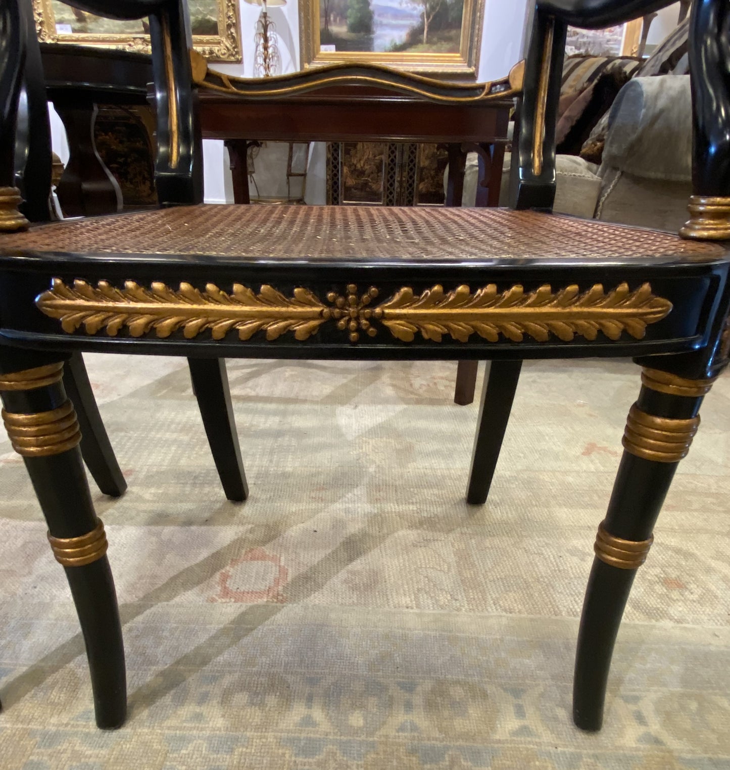 Pair of Black Regency Style Chairs with Arms (3QEQKX)