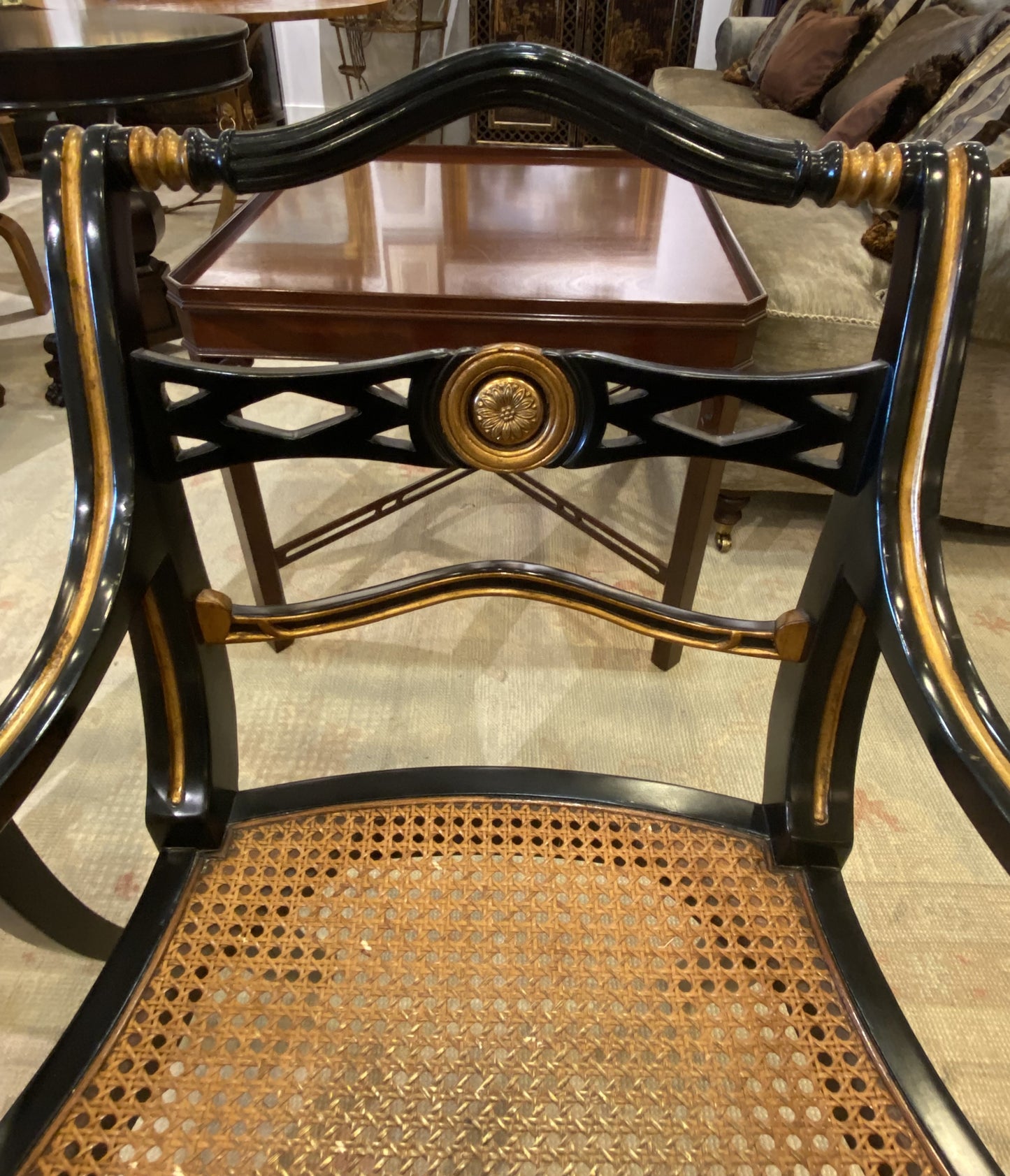 Pair of Black Regency Style Chairs with Arms (3QEQKX)