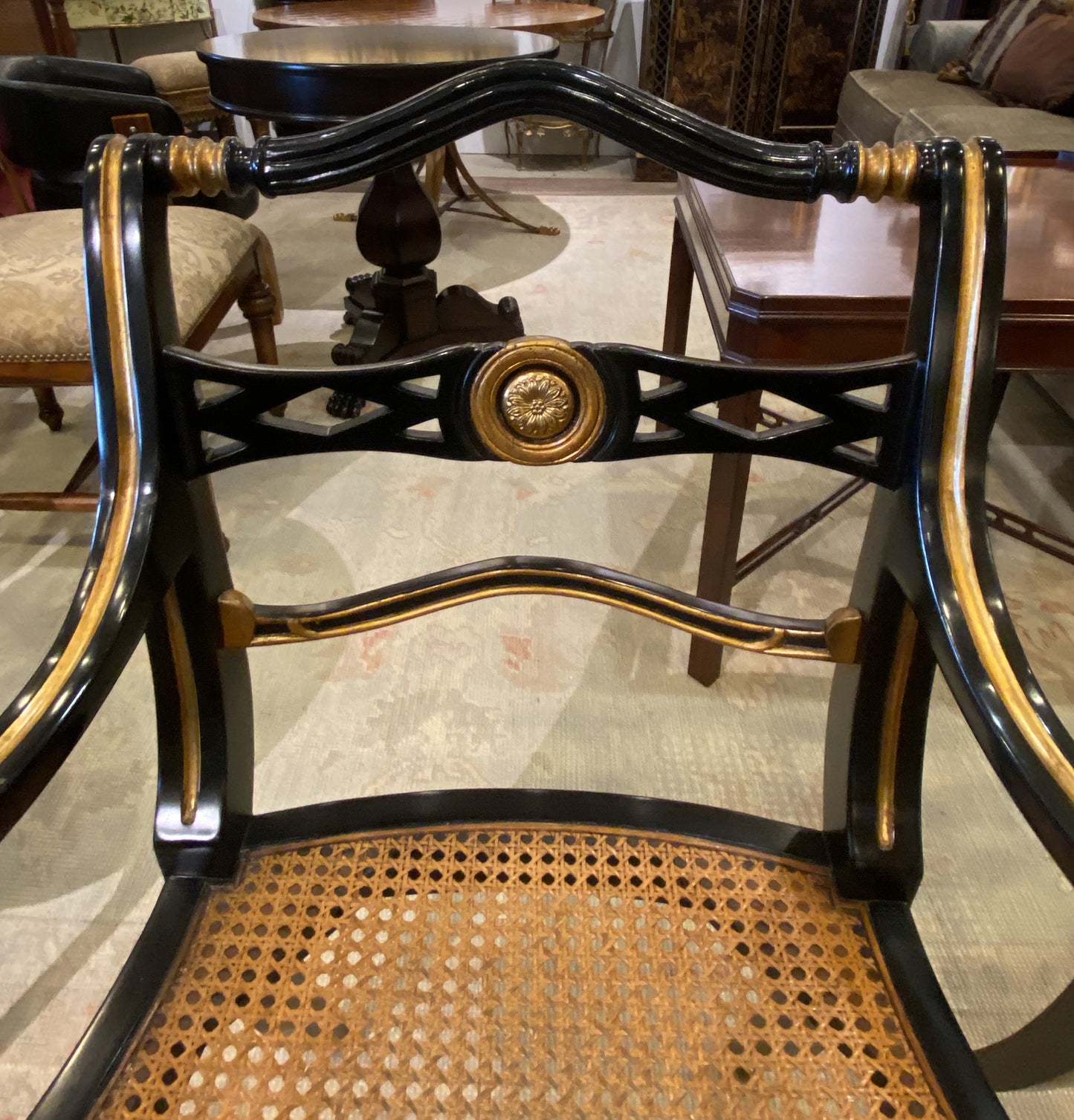 Pair of Black Regency Style Chairs with Arms (3QEQKX)