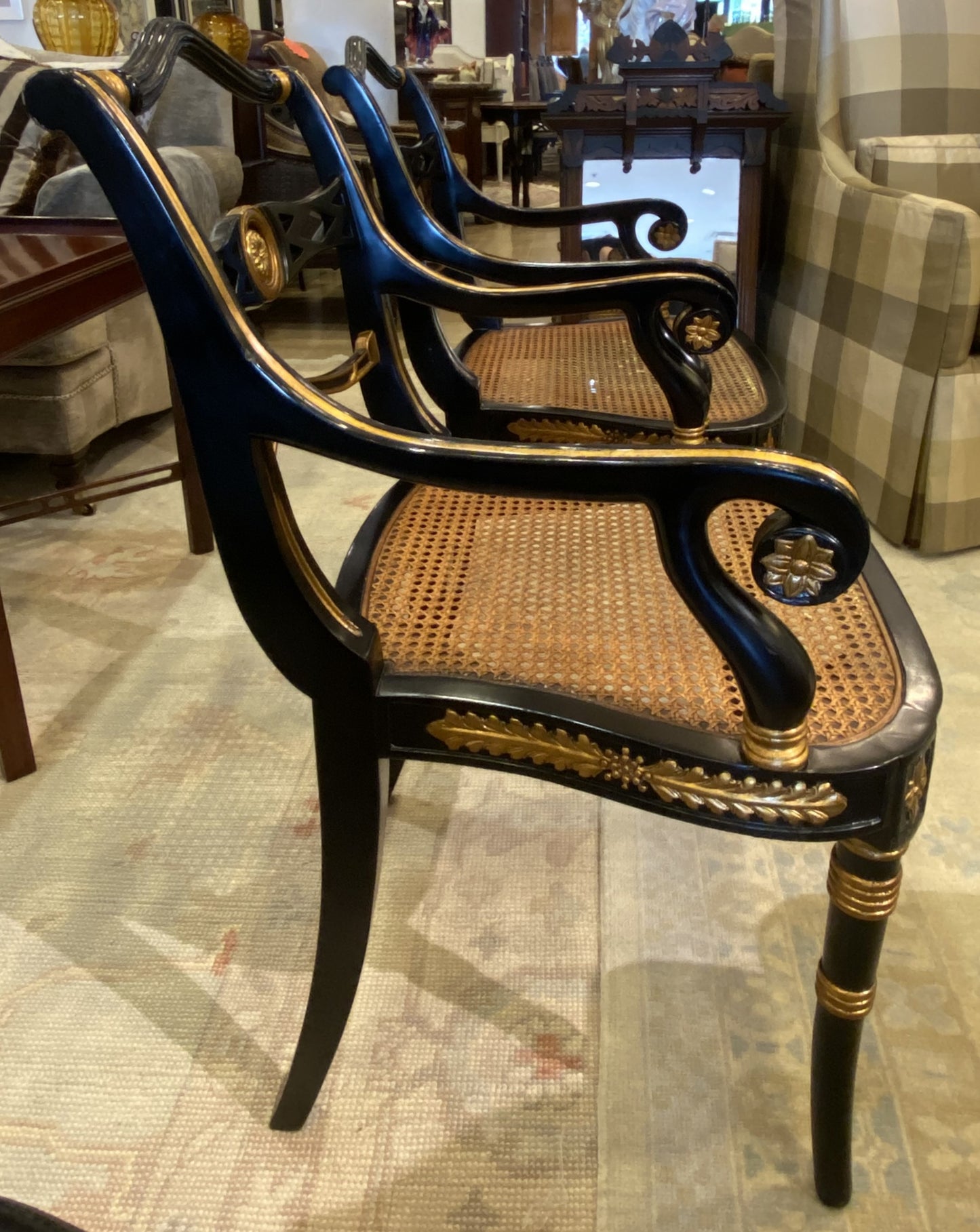 Pair of Black Regency Style Chairs with Arms (3QEQKX)