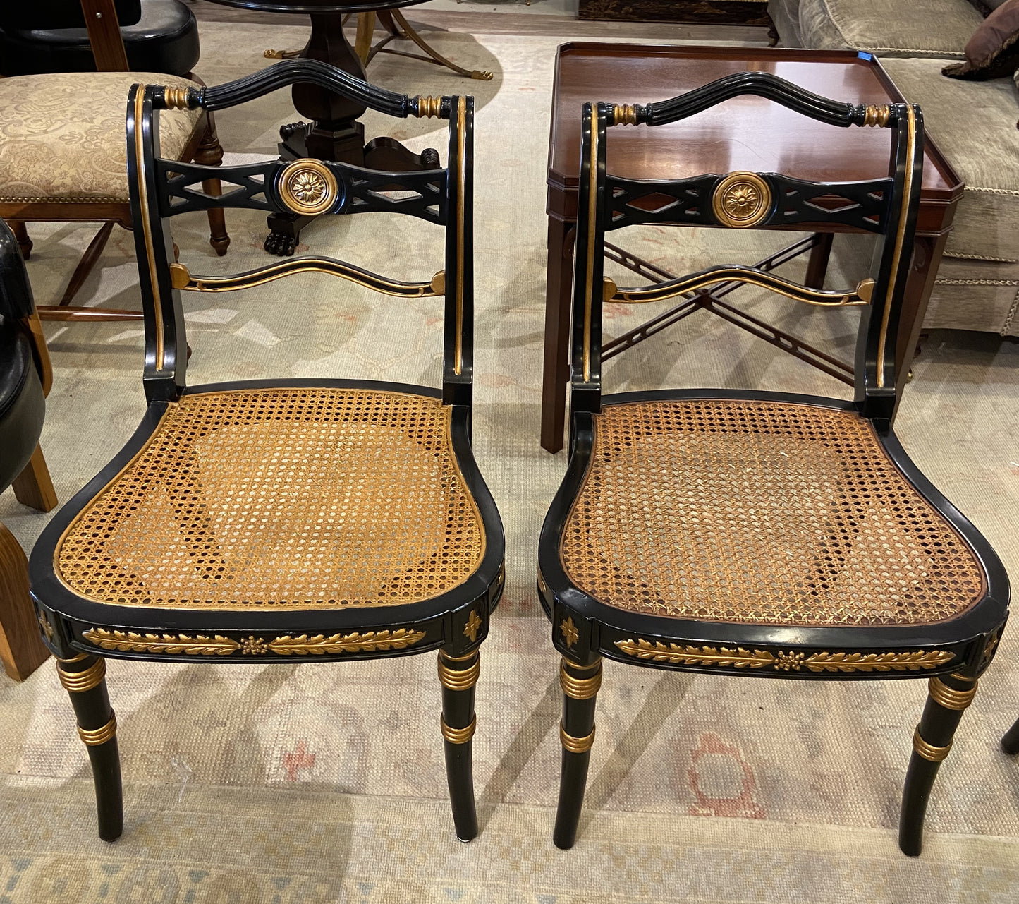 Pair of Black Regency Style Chairs (QTXX74)