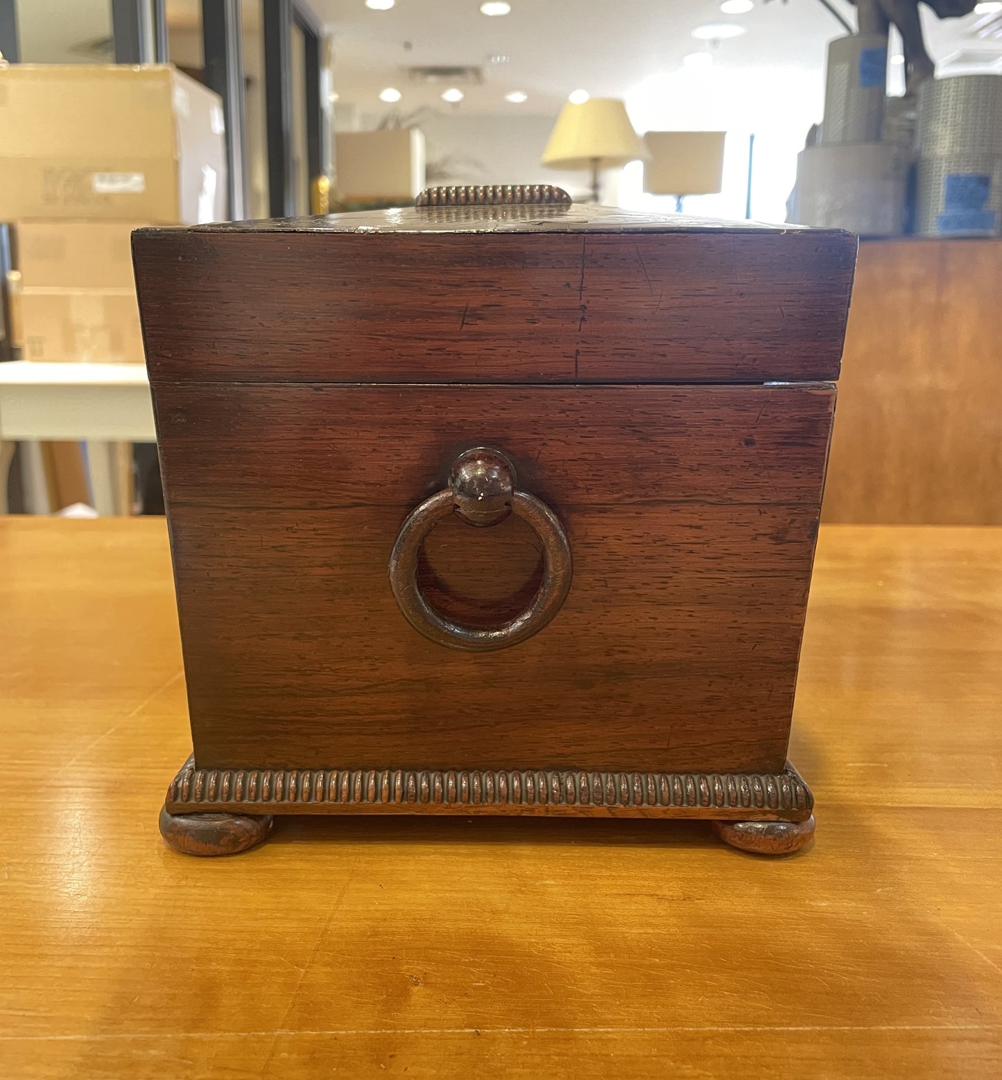 Antique Brass Boulle Work Tea Caddy (08E00W)