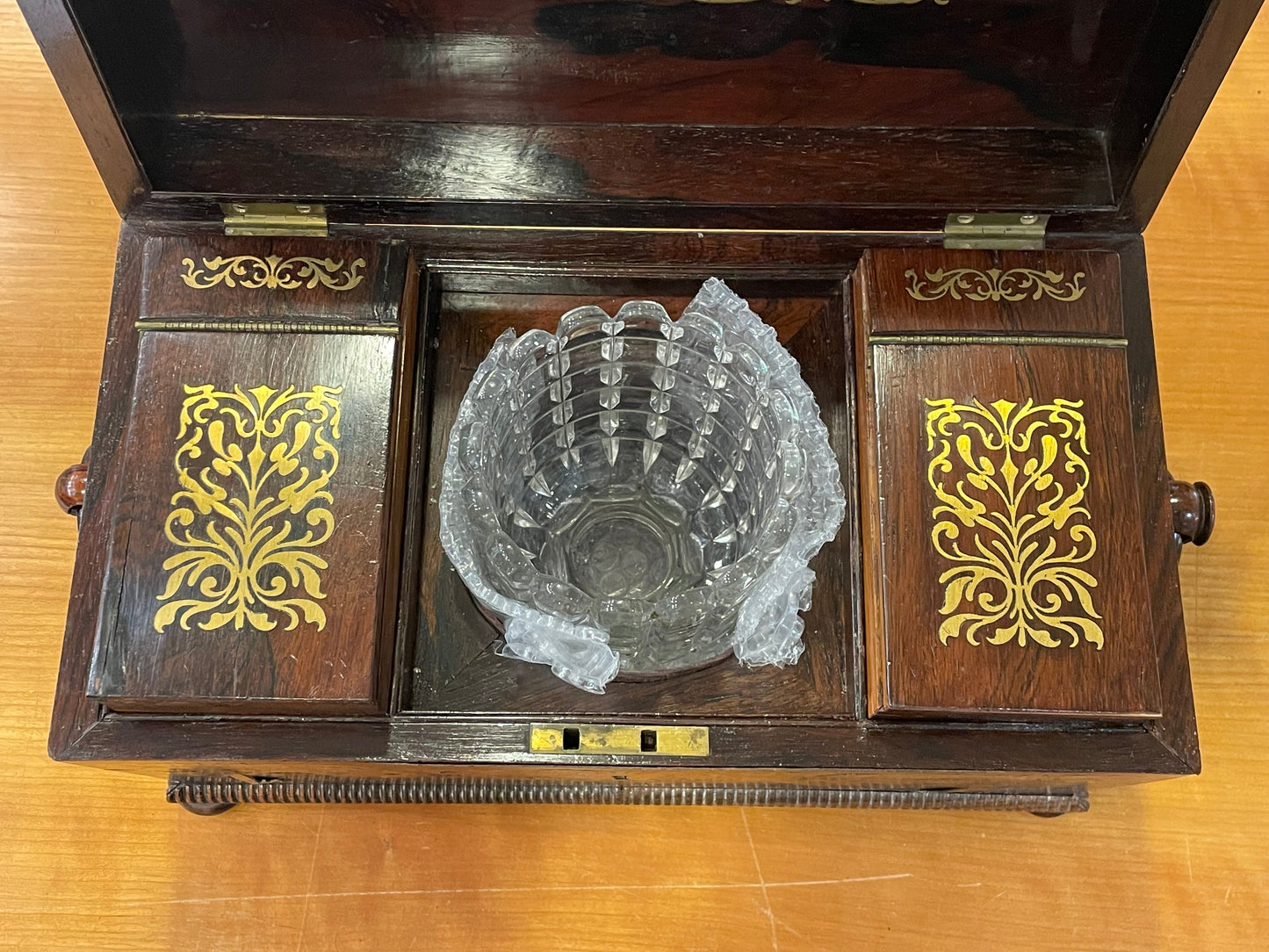 Antique Brass Boulle Work Tea Caddy (08E00W)