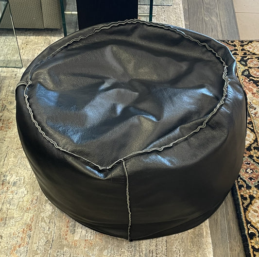 Mitchell Gold Black Leather Pouf (P9VR6Q)