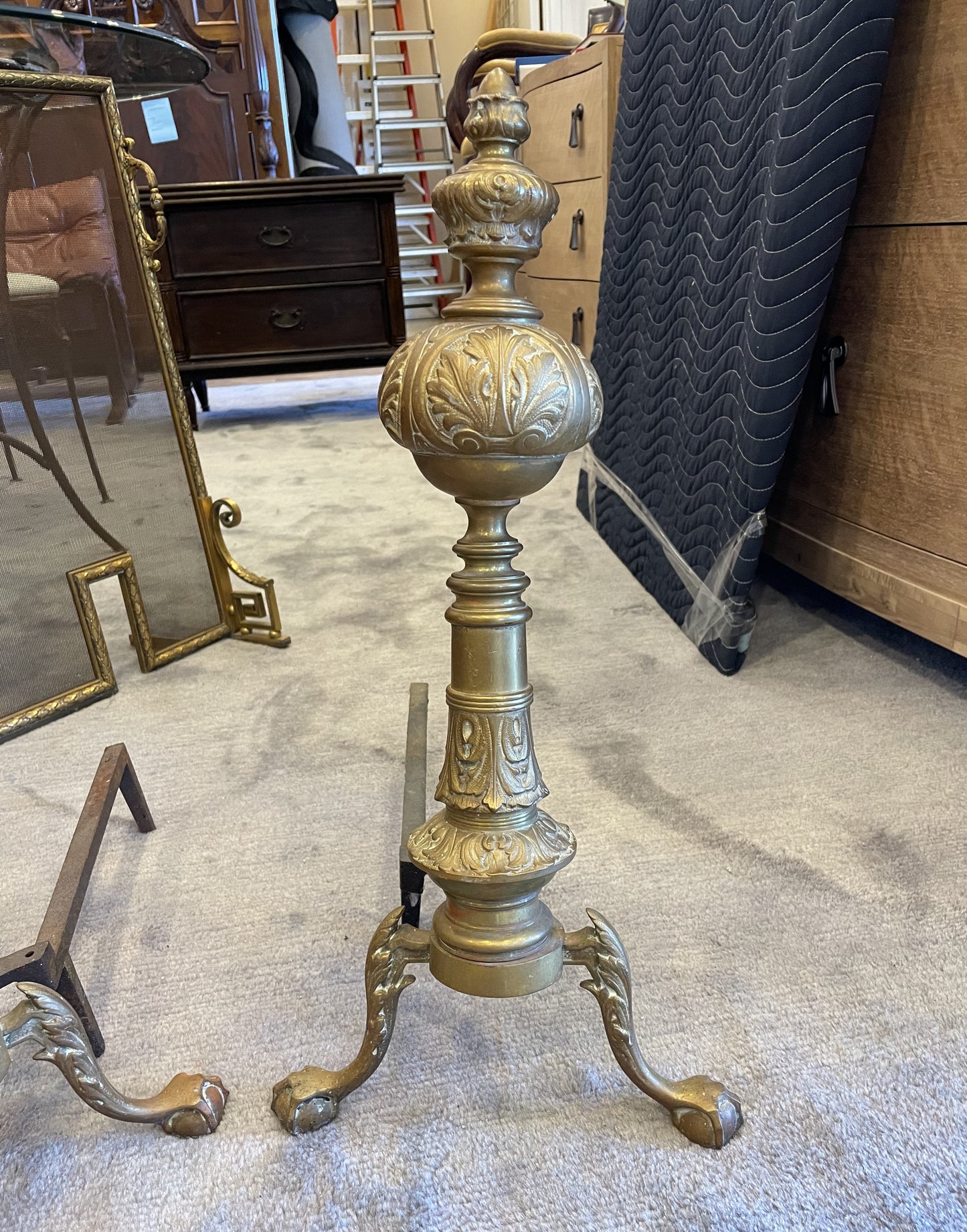 Pair Brass Andirons French AS IS (00Y005)