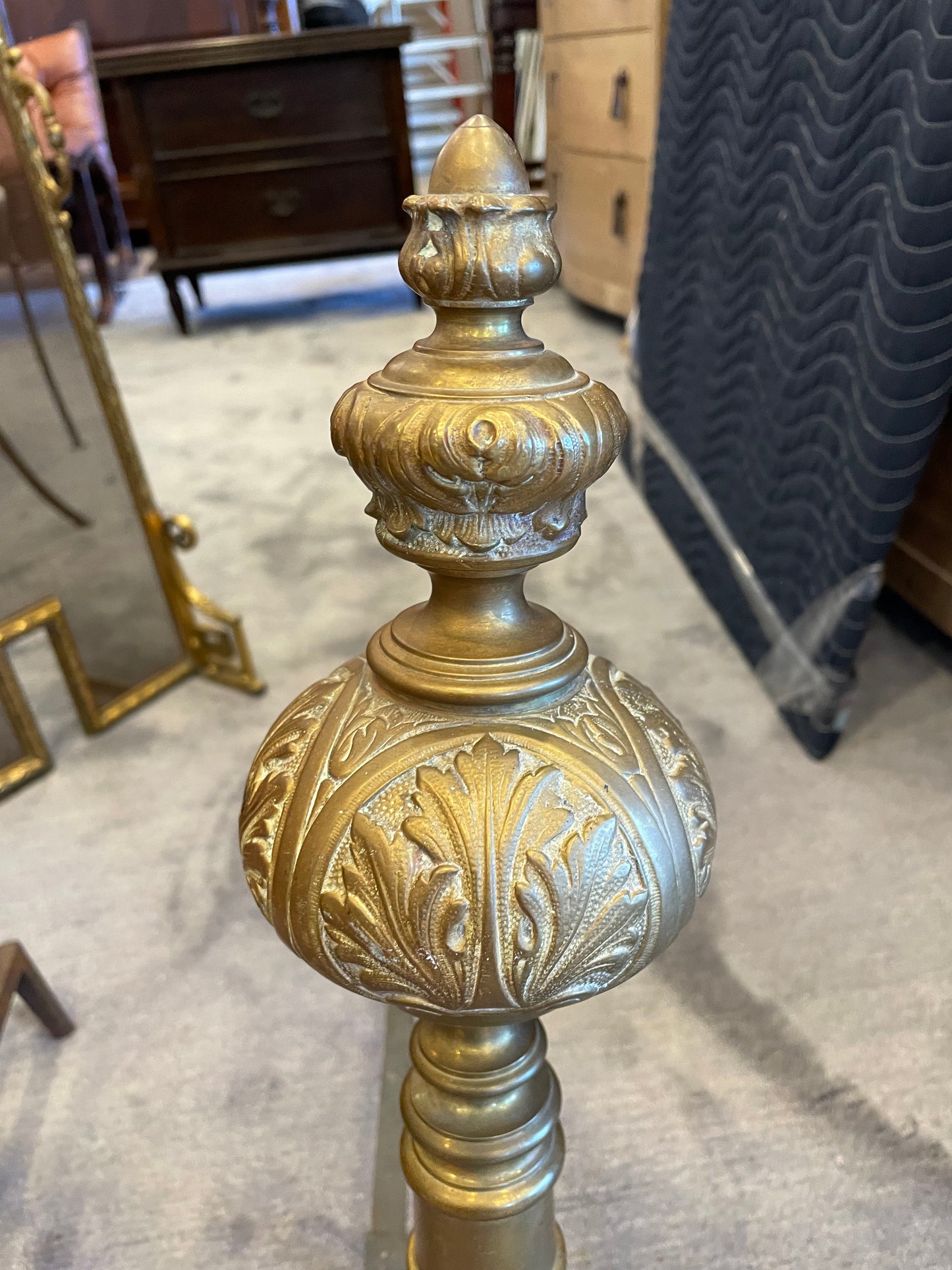 Pair Brass Andirons French AS IS (00Y005)