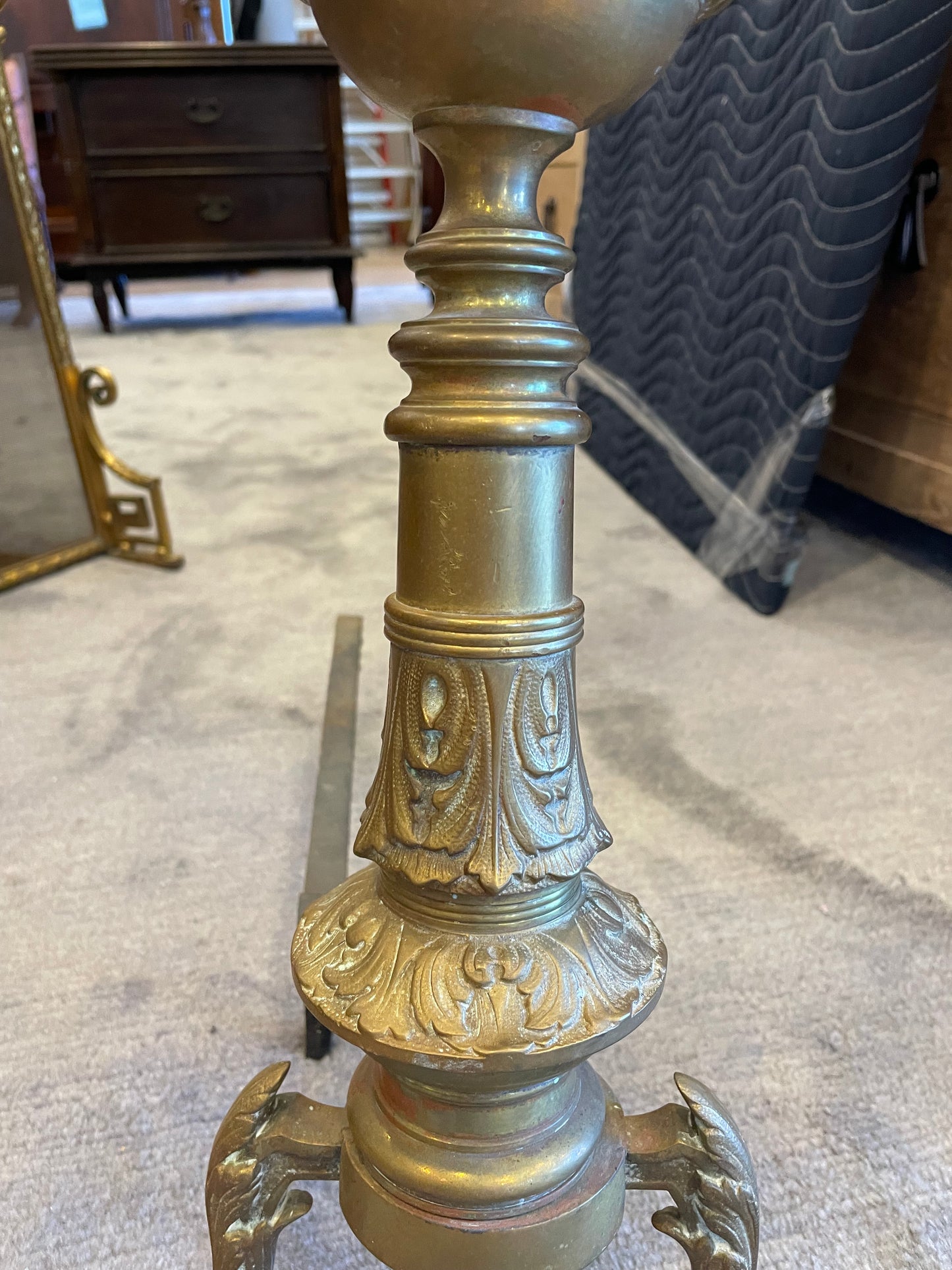 Pair Brass Andirons French AS IS (00Y005)