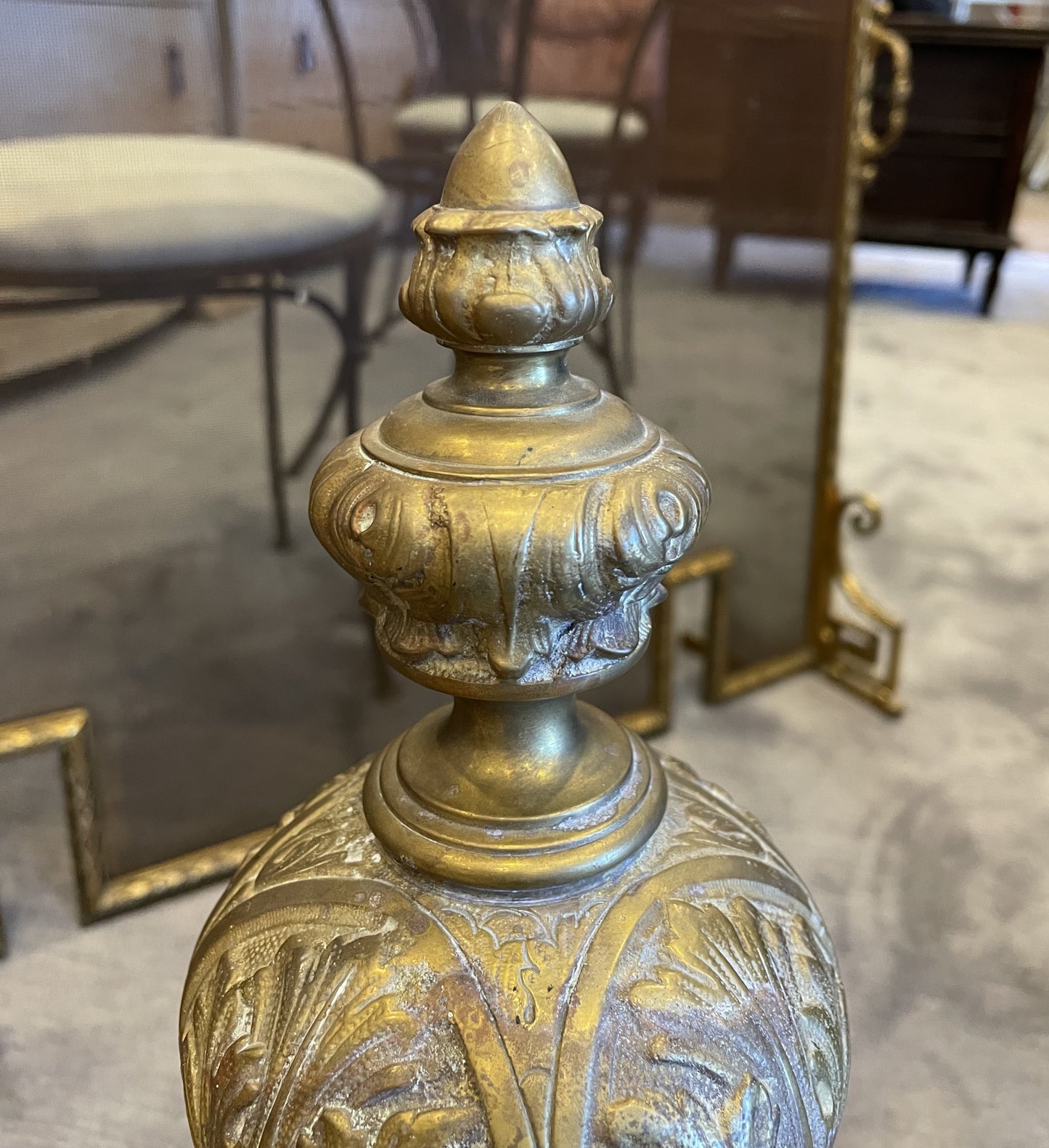 Pair Brass Andirons French AS IS (00Y005)