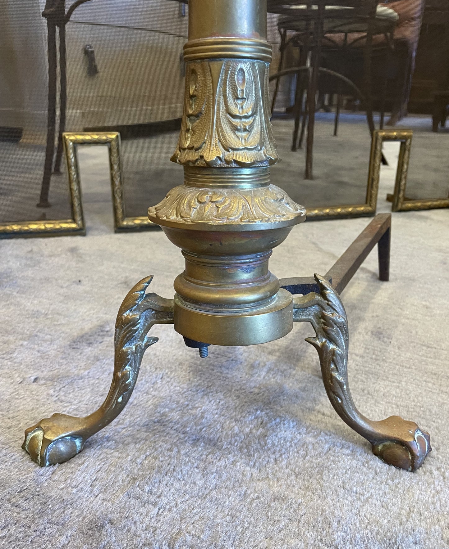 Pair Brass Andirons French AS IS (00Y005)