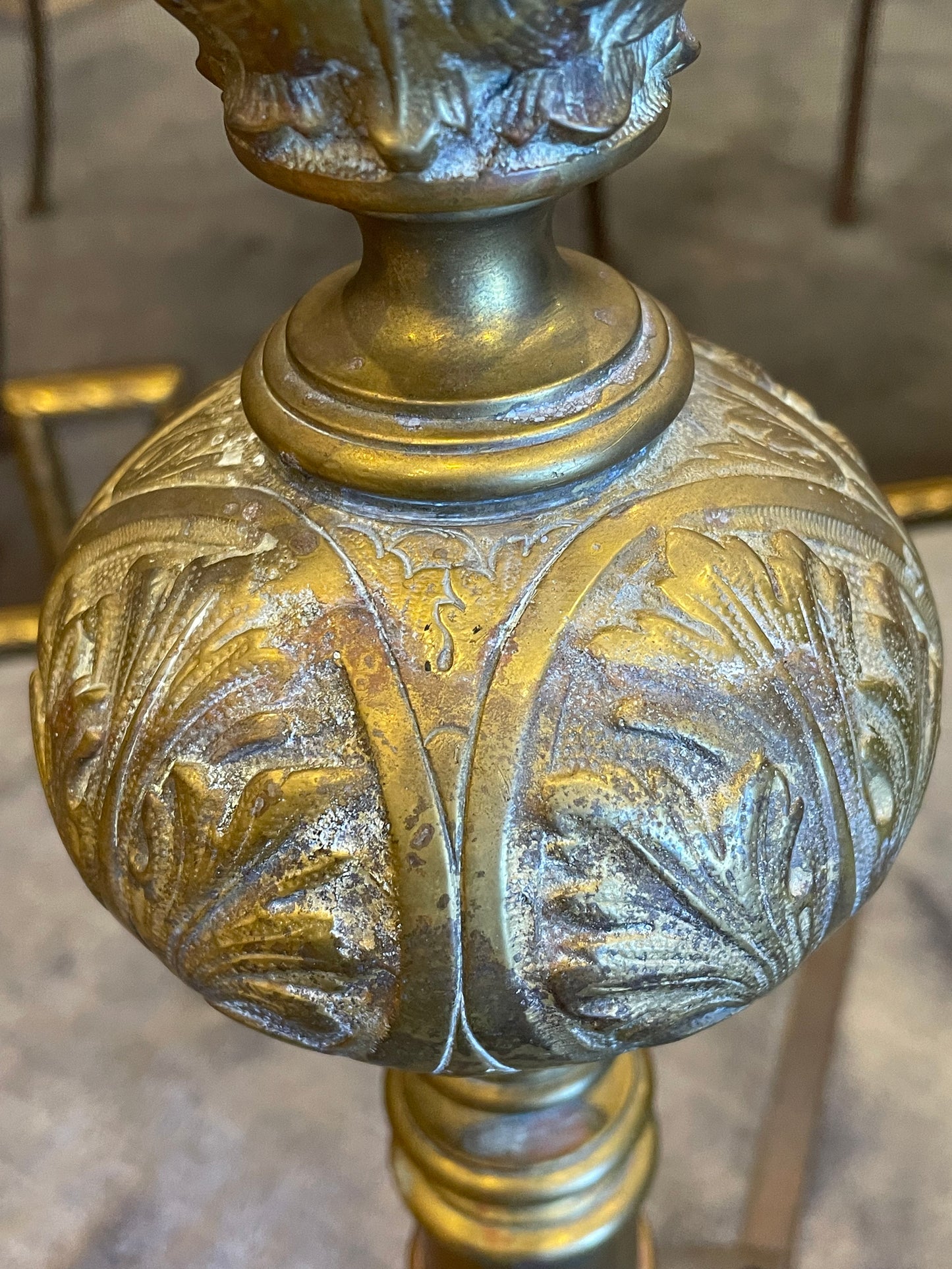 Pair Brass Andirons French AS IS (00Y005)