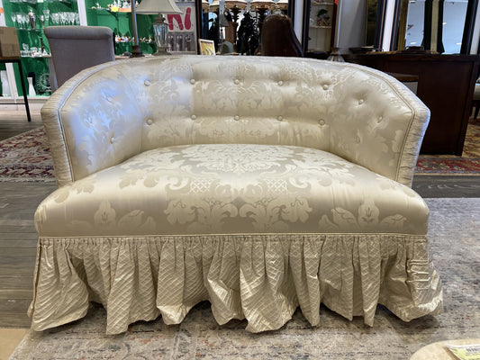 White Damask Settee AS IS (03H007)