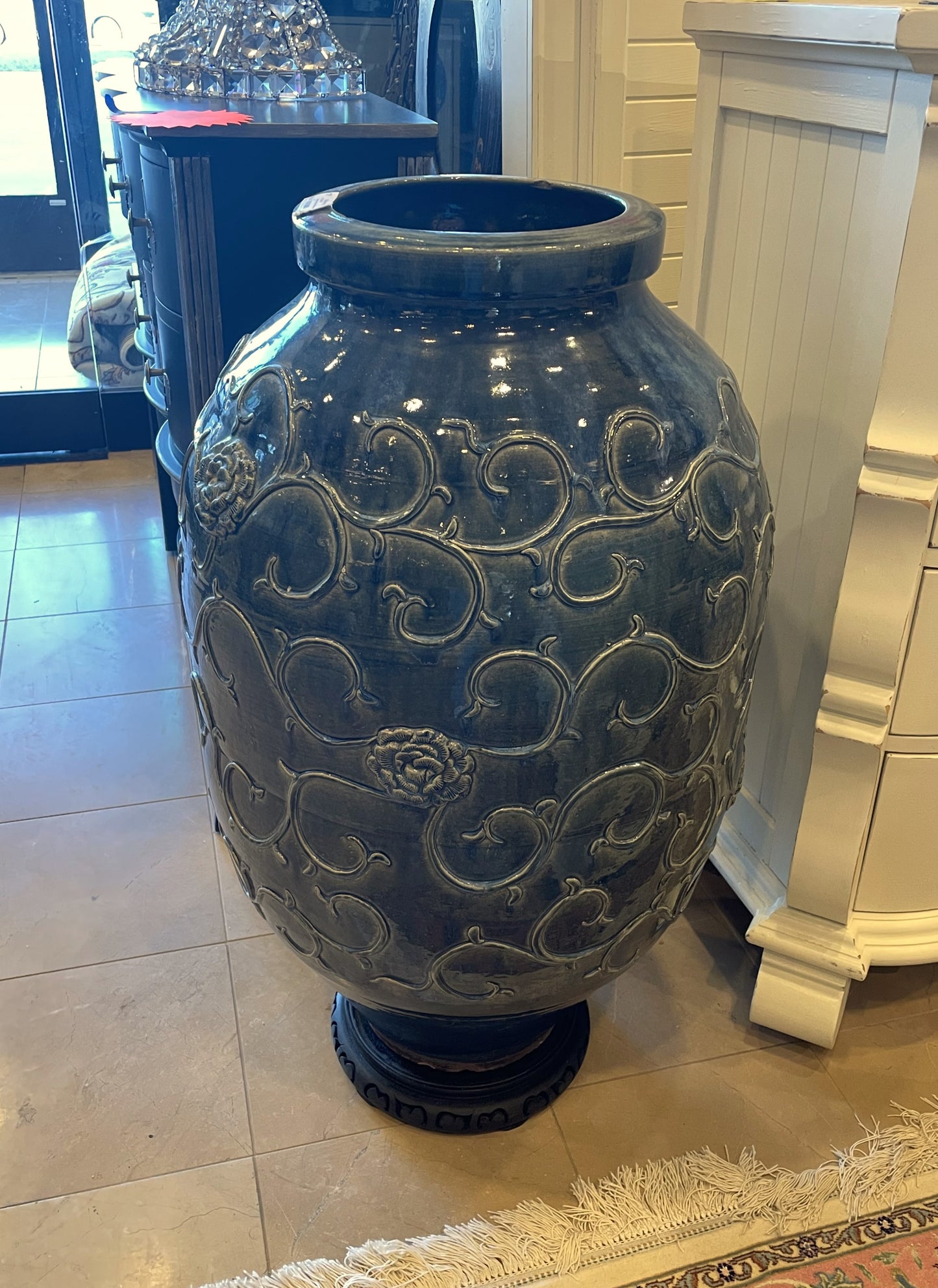 Chinese Blue Glazed Oversized Urn (00Z007)