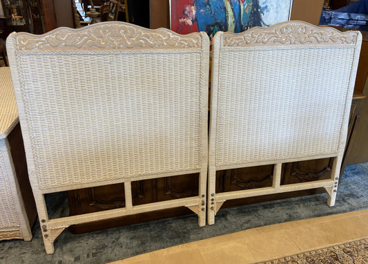 Pair of Pier 1  Jamaica Collection White Wicker Twin Bed Frames (QKTZ7K)