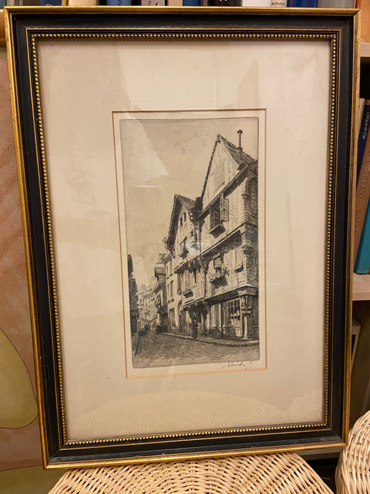 Otto J. Schneider Etching Switzerland Street Scene (26088)